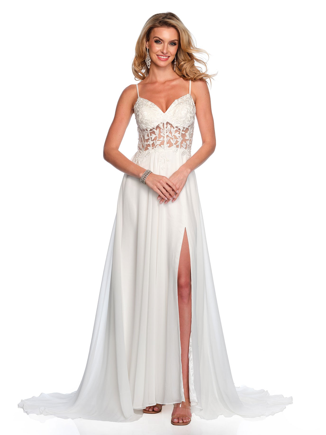 ILLUSION BODICE CHIFFON WEDDING DRESS