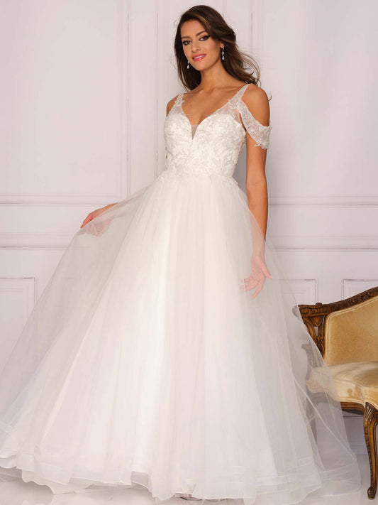 COLD SHOULDER BEADED WEDDING DRESS