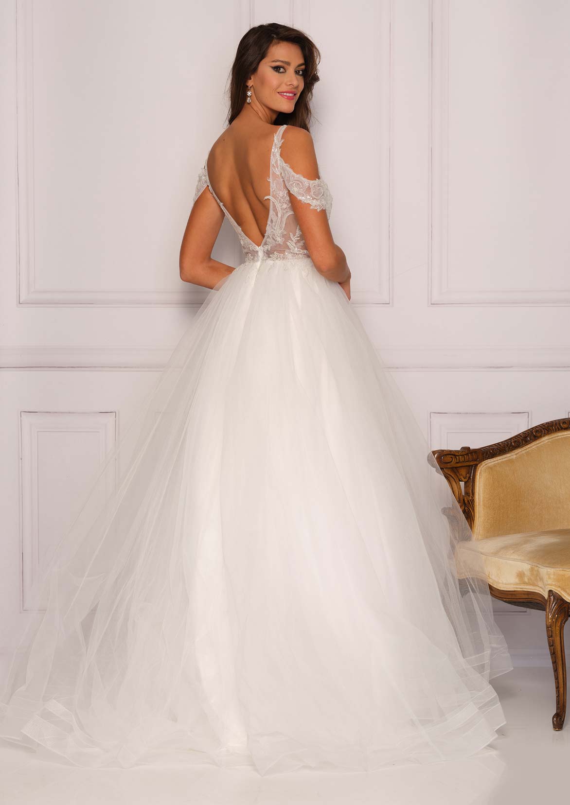 COLD SHOULDER BEADED WEDDING DRESS