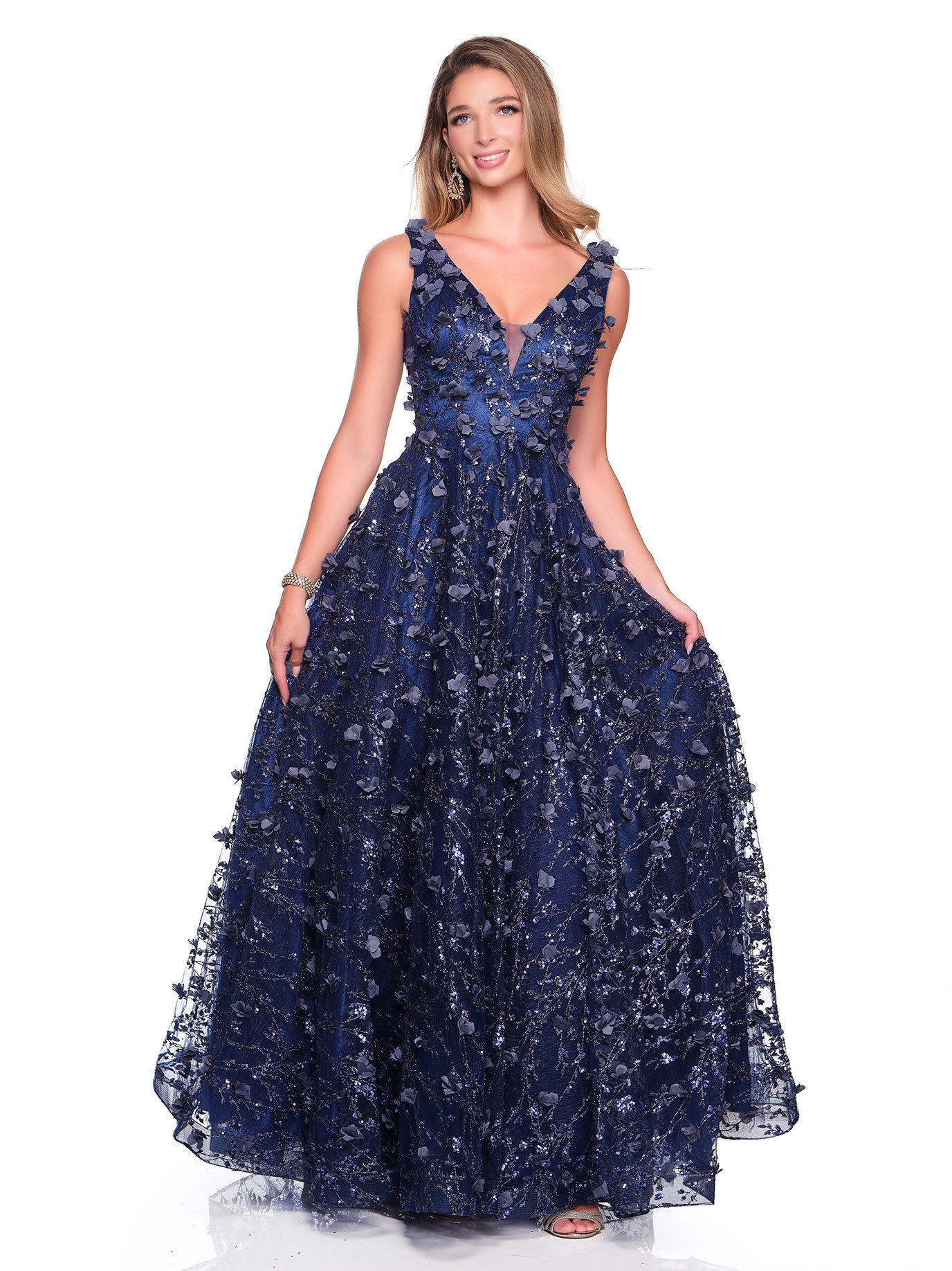 slim fit dress slacks V-Neck Long Glitter Prom Dress: Ladivine CC2349 Emerald / 2