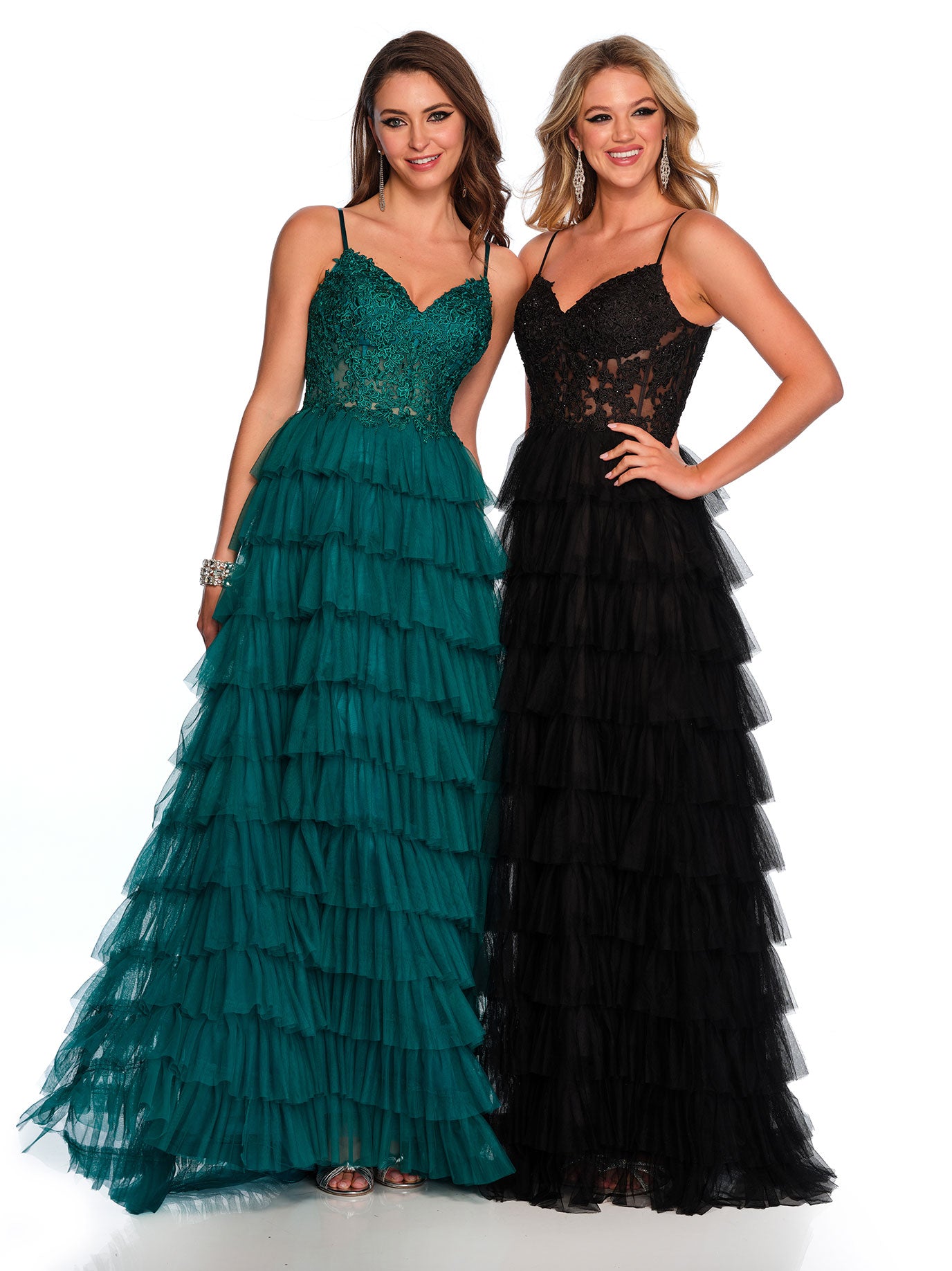 TIERED TULLE GOWN WITH CORSET LACE TOP