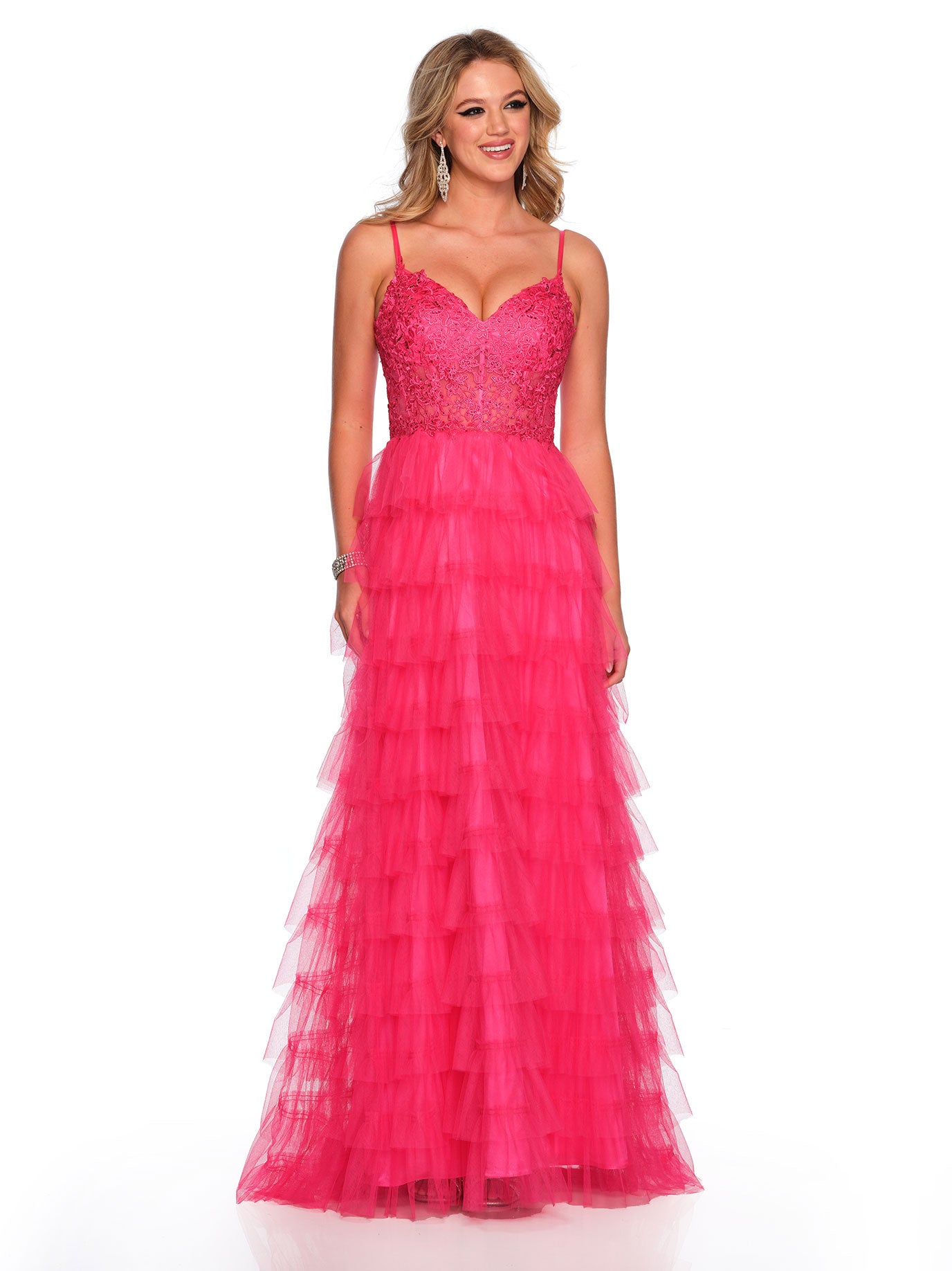 TIERED TULLE GOWN WITH CORSET LACE TOP