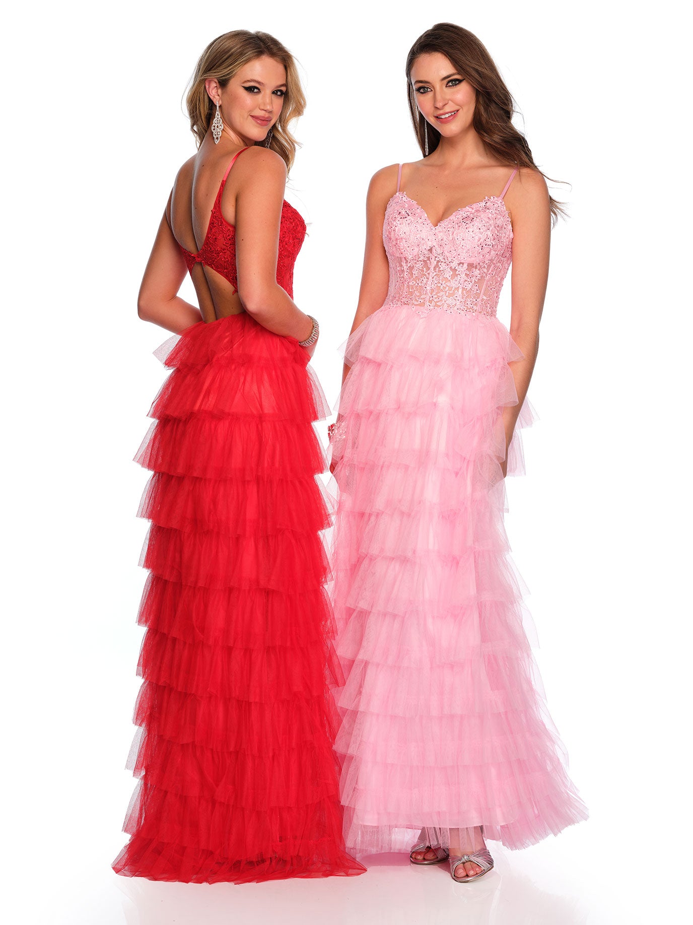 TIERED TULLE GOWN WITH CORSET LACE TOP