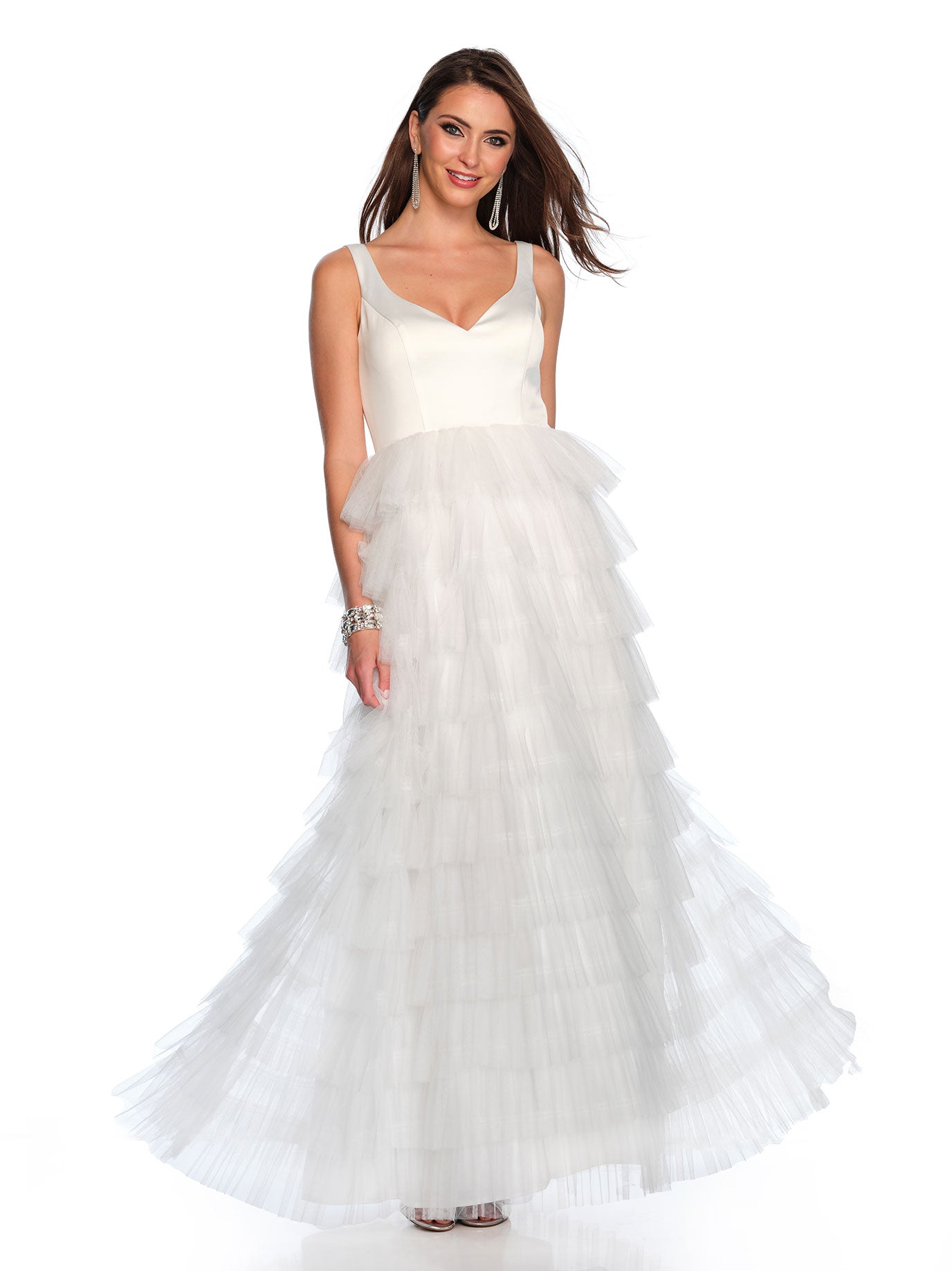 TIERED TULLE & SATIN WEDDING DRESS