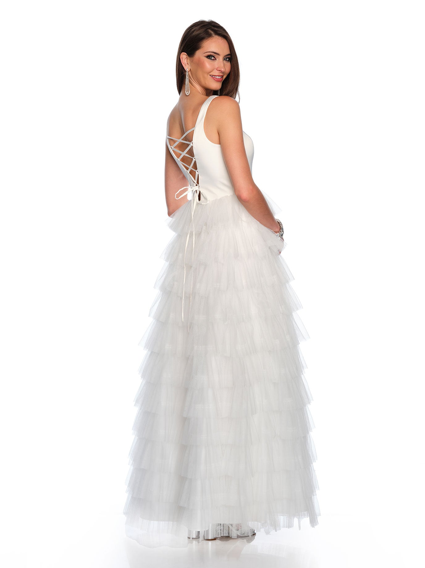 TIERED TULLE & SATIN WEDDING DRESS