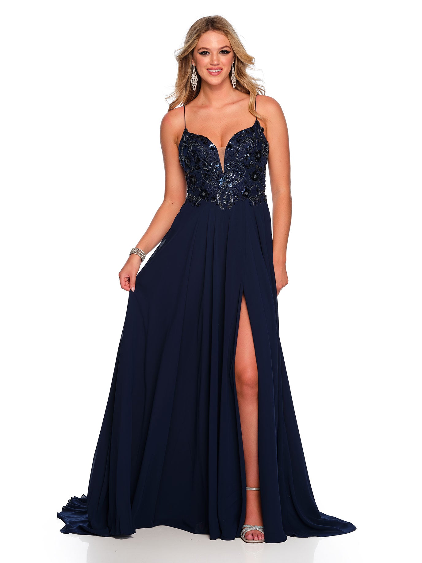 SEQUINED V-NECK BACK CUT OUT FLOWING GOWN - Dave & Johnny SEQUINED V-NECK BACK CUT OUT FLOWING GOWN - Dave & Johnny
