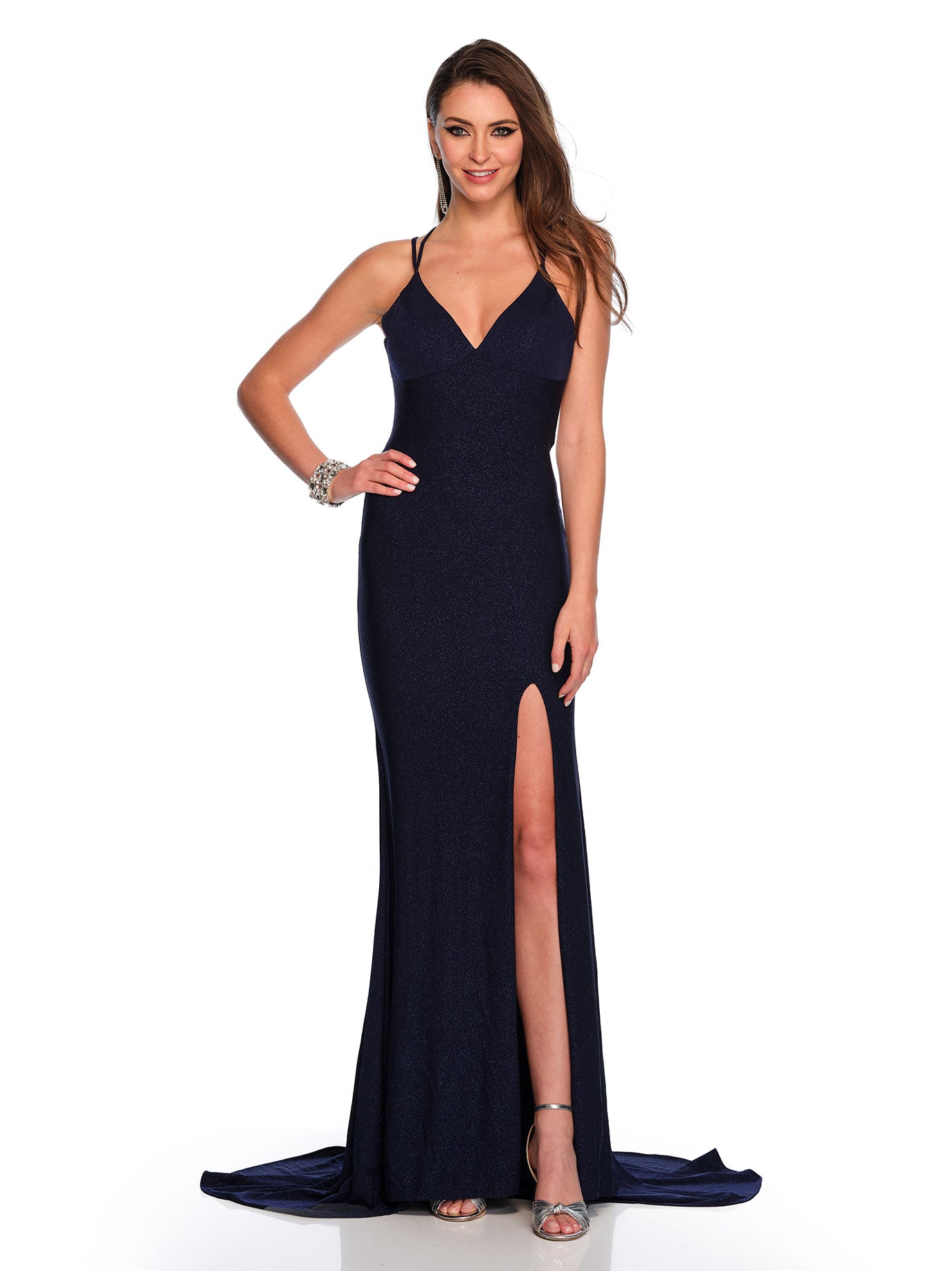 LOW BACK FITTED SHIMMER JERSEY GOWN Dave & Johnny LOW BACK FITTED SHIMMER JERSEY GOWN Dave & Johnny