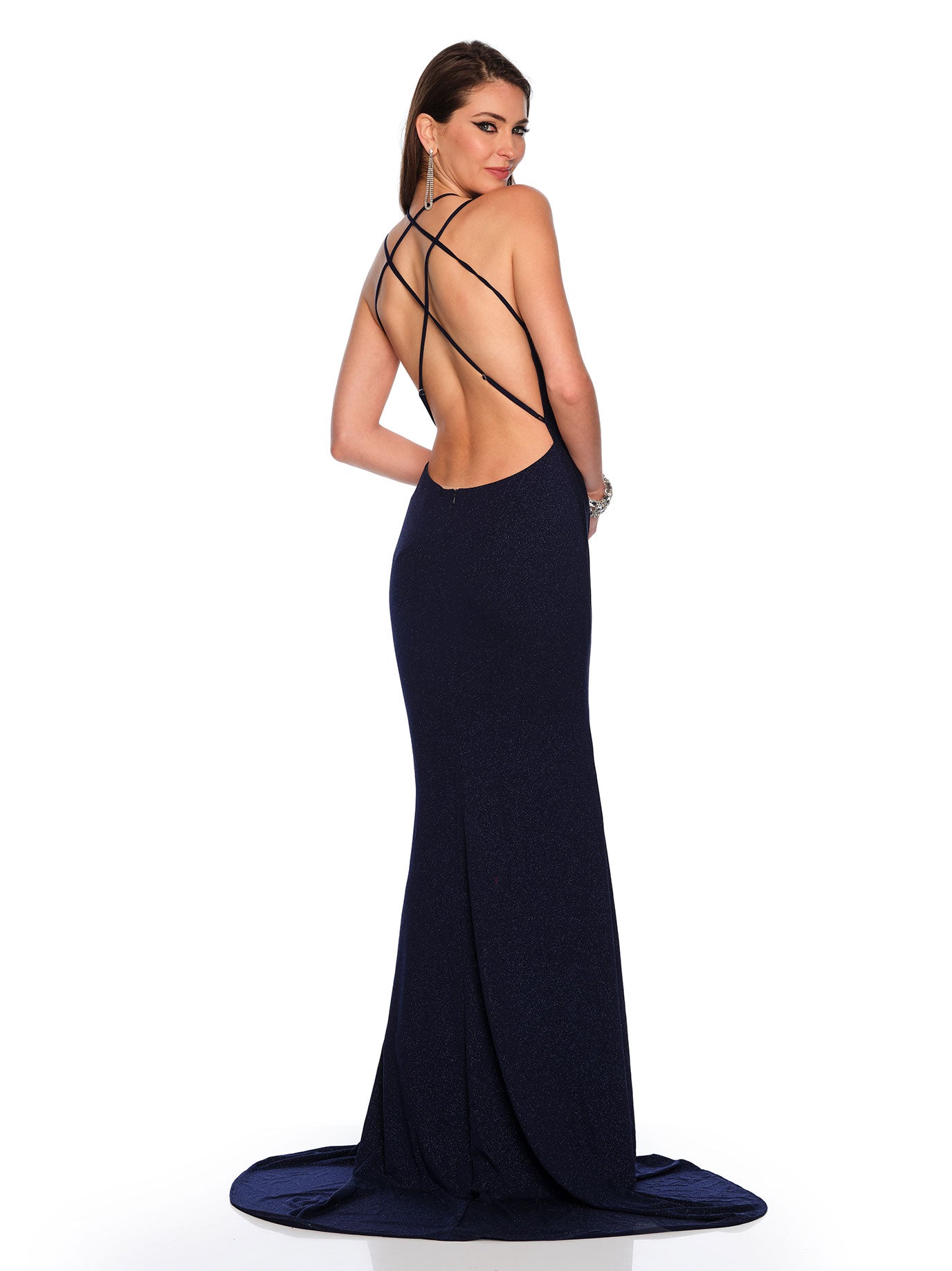 LOW BACK FITTED SHIMMER JERSEY GOWN
