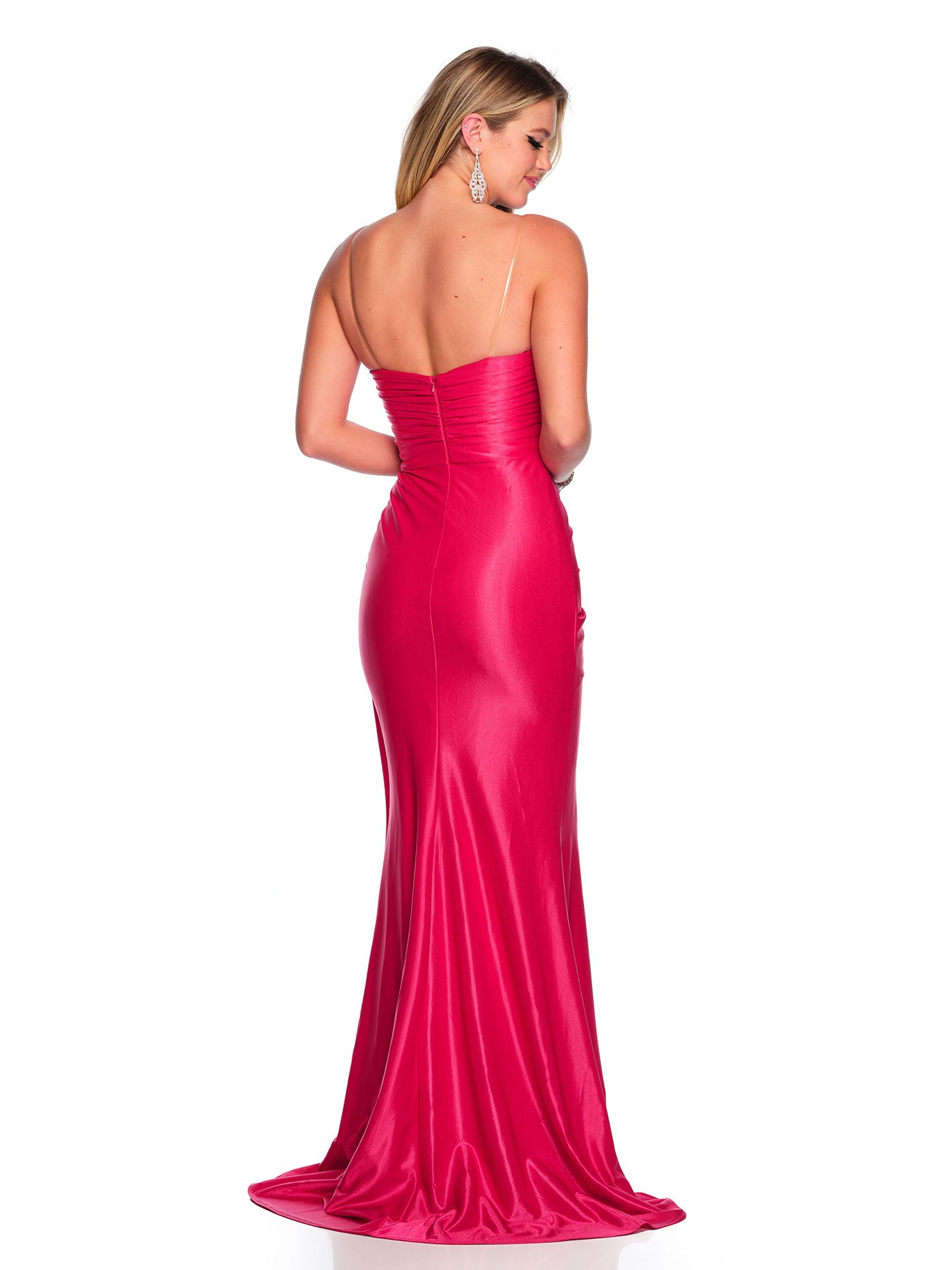 STRAPLESS RUCHED SATIN GOWN