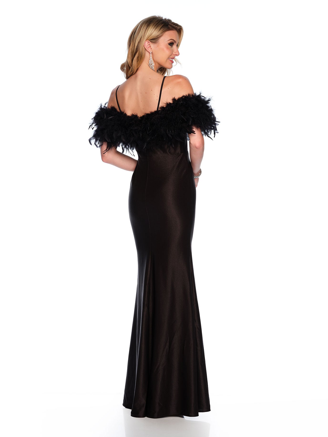 OFF THE SHOULDER FEATHERED GOWN