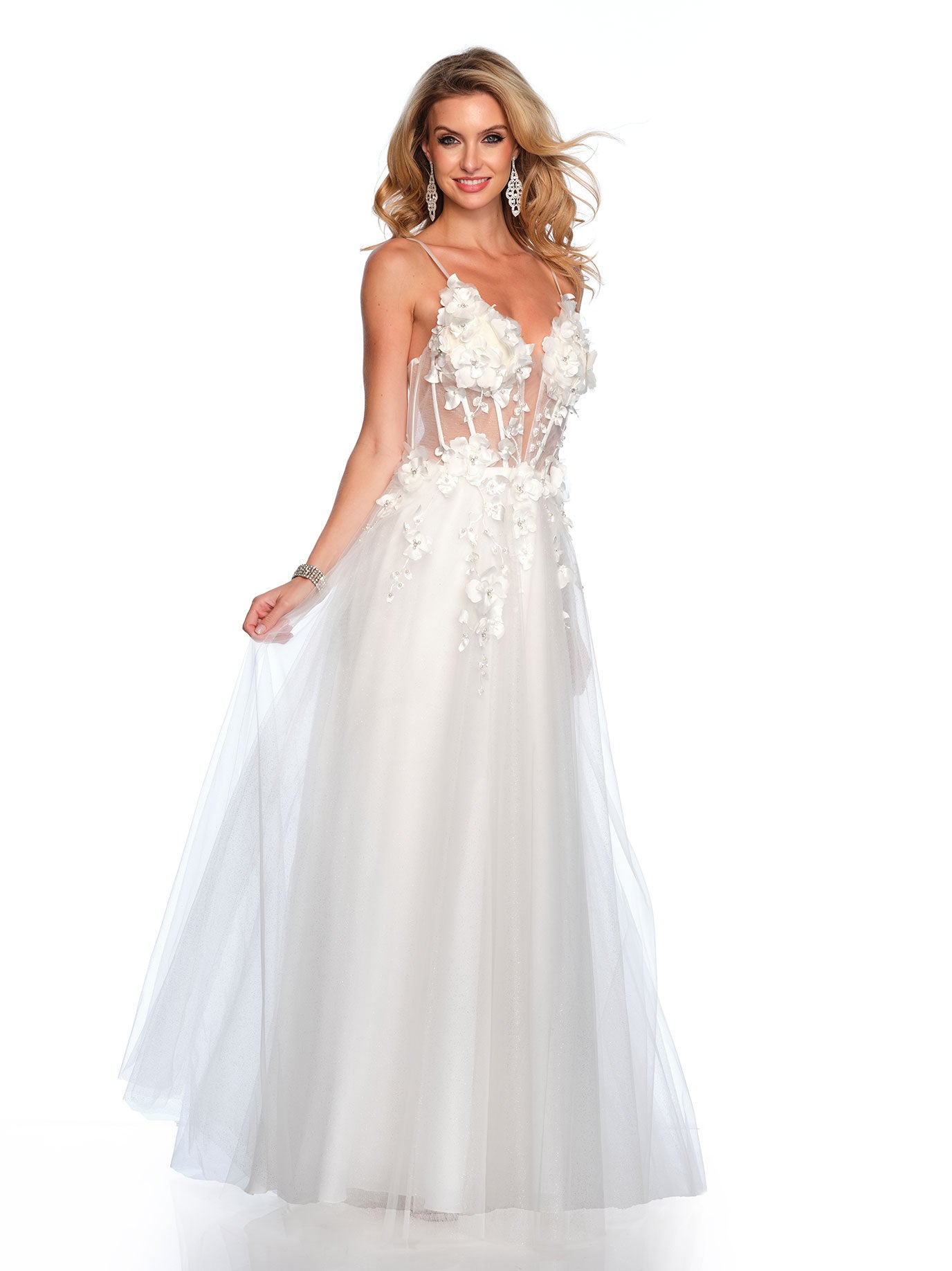 ILLUSION GLITTER TULLE WEDDING DRESS WITH 3D APPLIQUES Dave & Johnny ILLUSION GLITTER TULLE WEDDING DRESS WITH 3D APPLIQUES Dave & Johnny