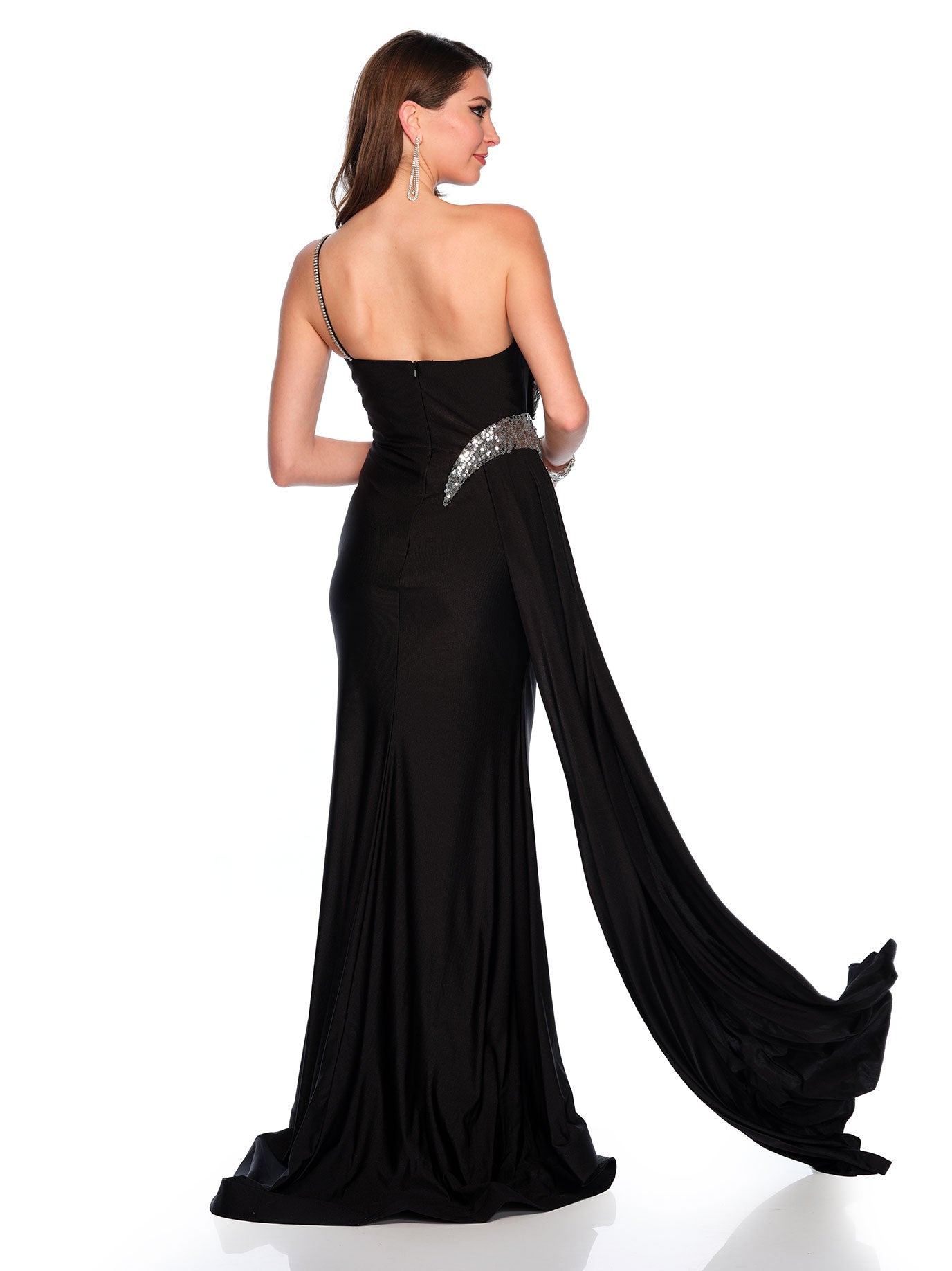 ASYMMETRICAL ONE STRAP SEQUIN BEADED GOWN