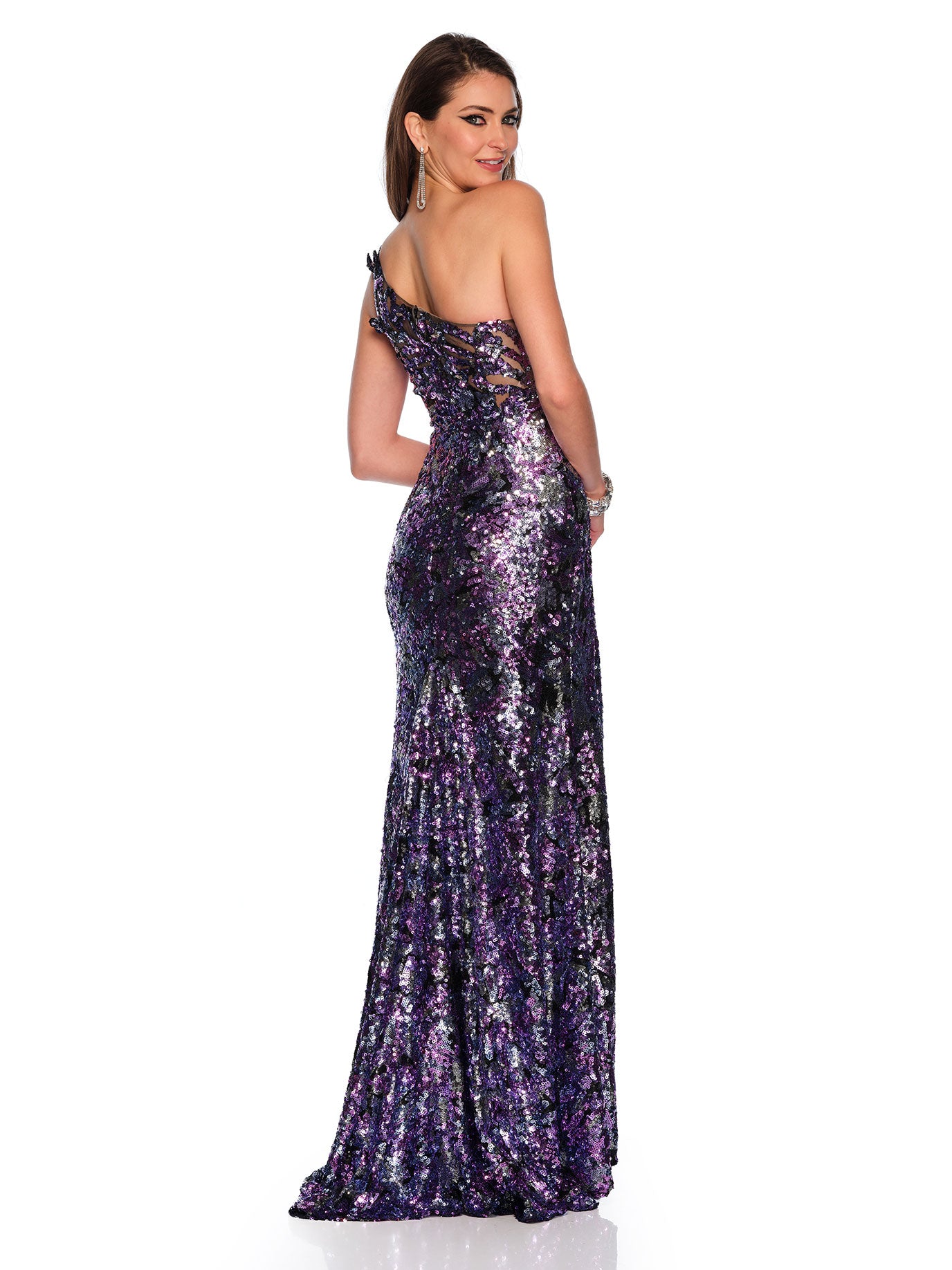 3D ONE SHOULDER SEQUINS GOWN