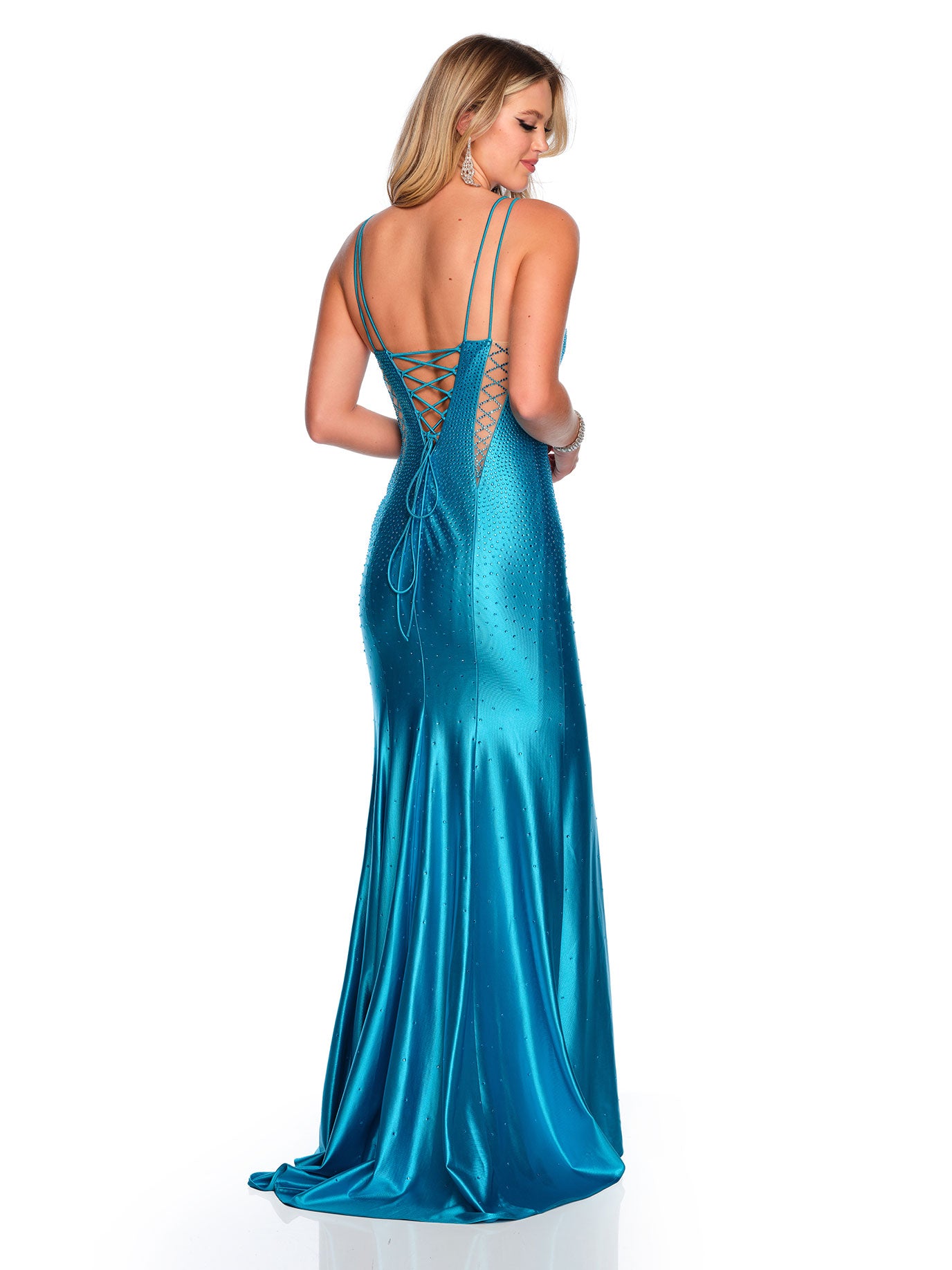 LUSTROUS STRETCH JERSEY DRESS WITH SCATTERED HOT STONES