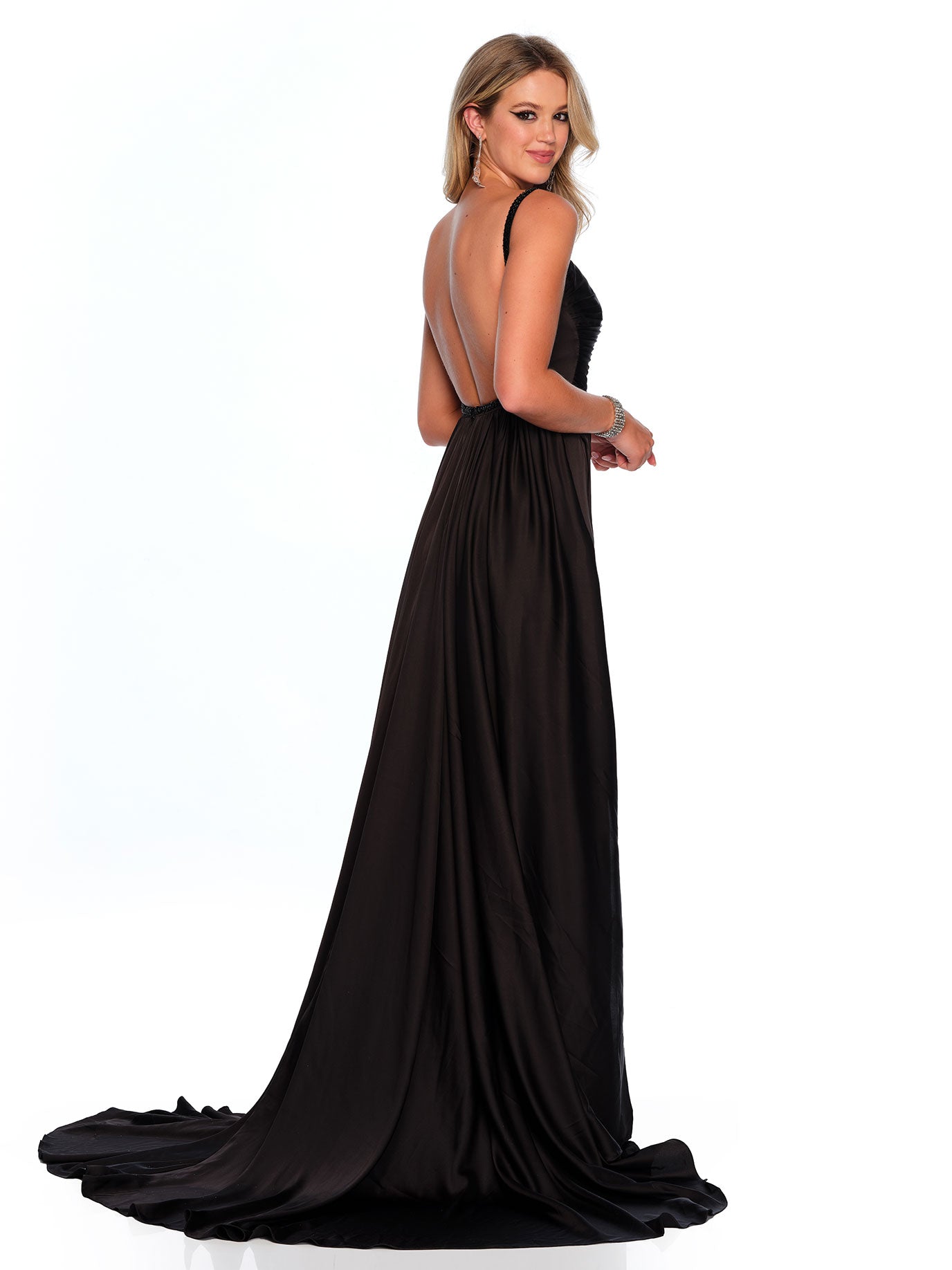 OPEN BACK GOWN WITH SKIRT OVERLAY