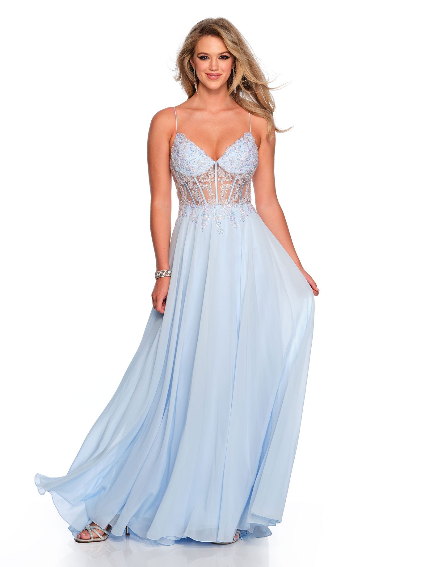 FLOWY CHIFFON DRESS WITH ILLUSION CORSET