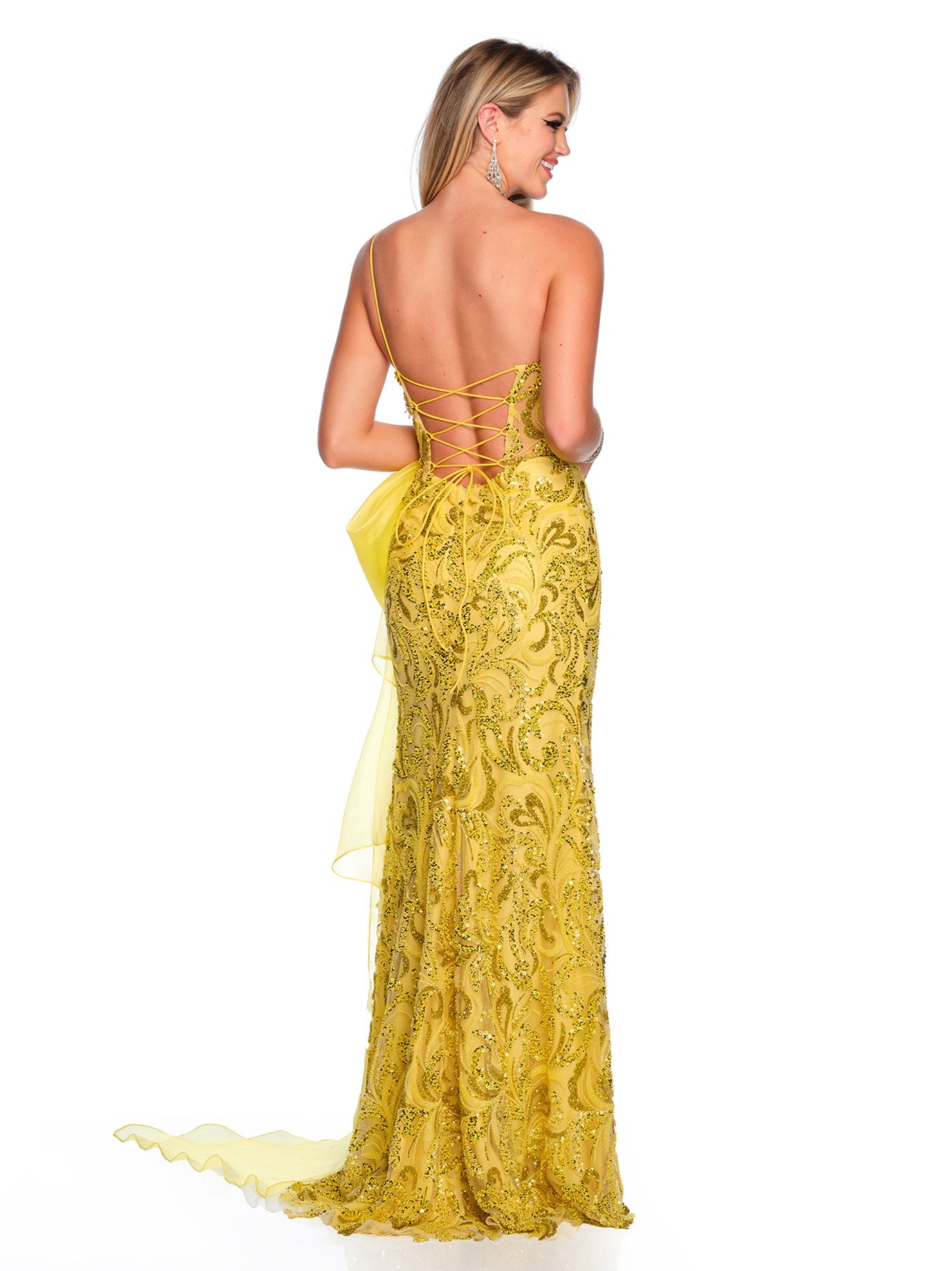 ONE SHOULDER BIG BOW BEADED GOWN
