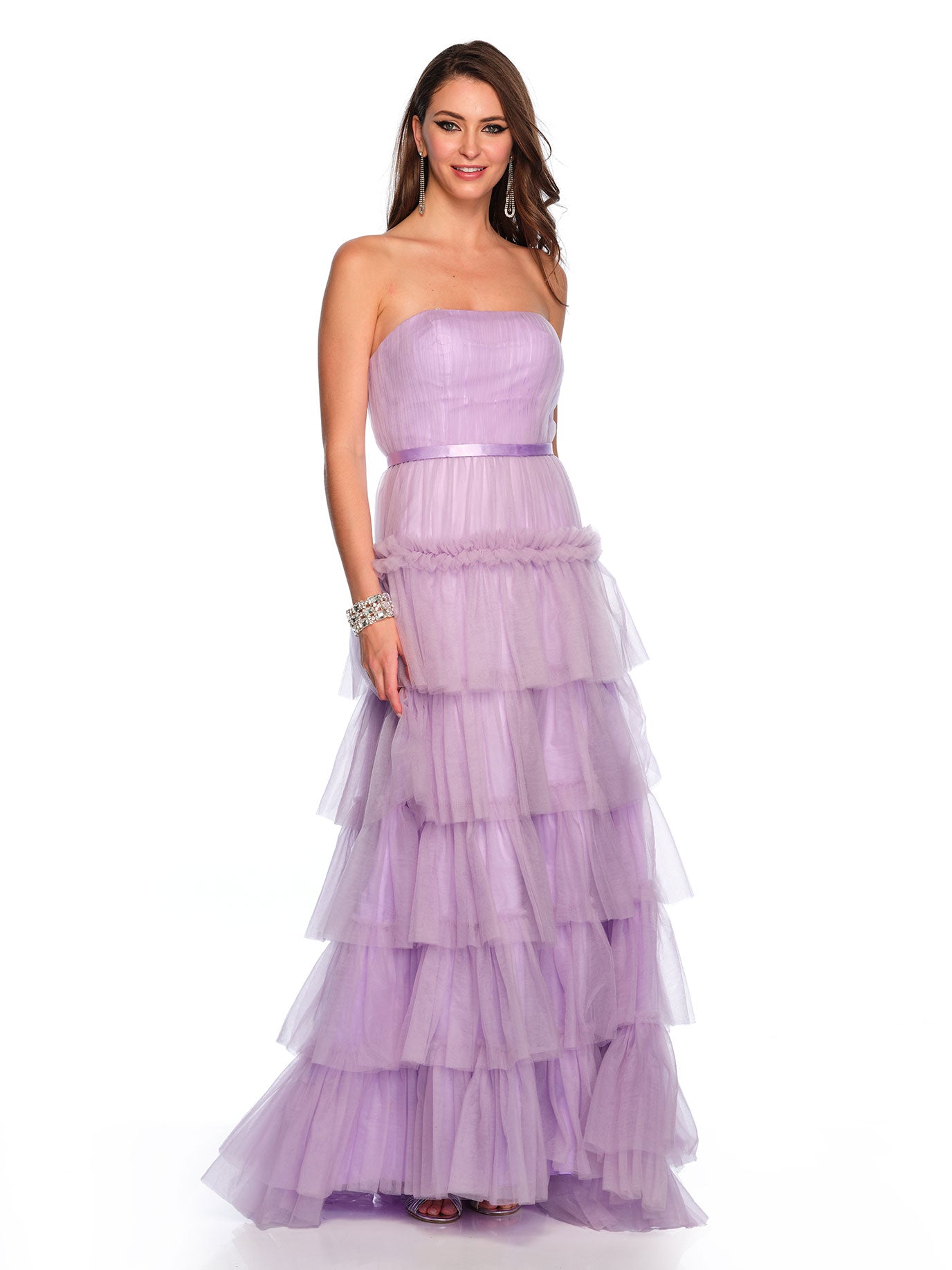 TIERED STRAPLESS TULLE BALLGOWN