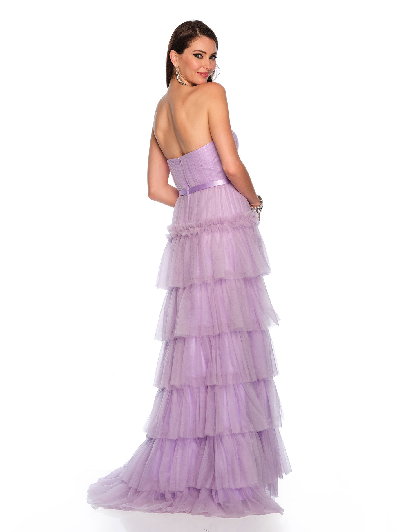 TIERED STRAPLESS TULLE BALLGOWN