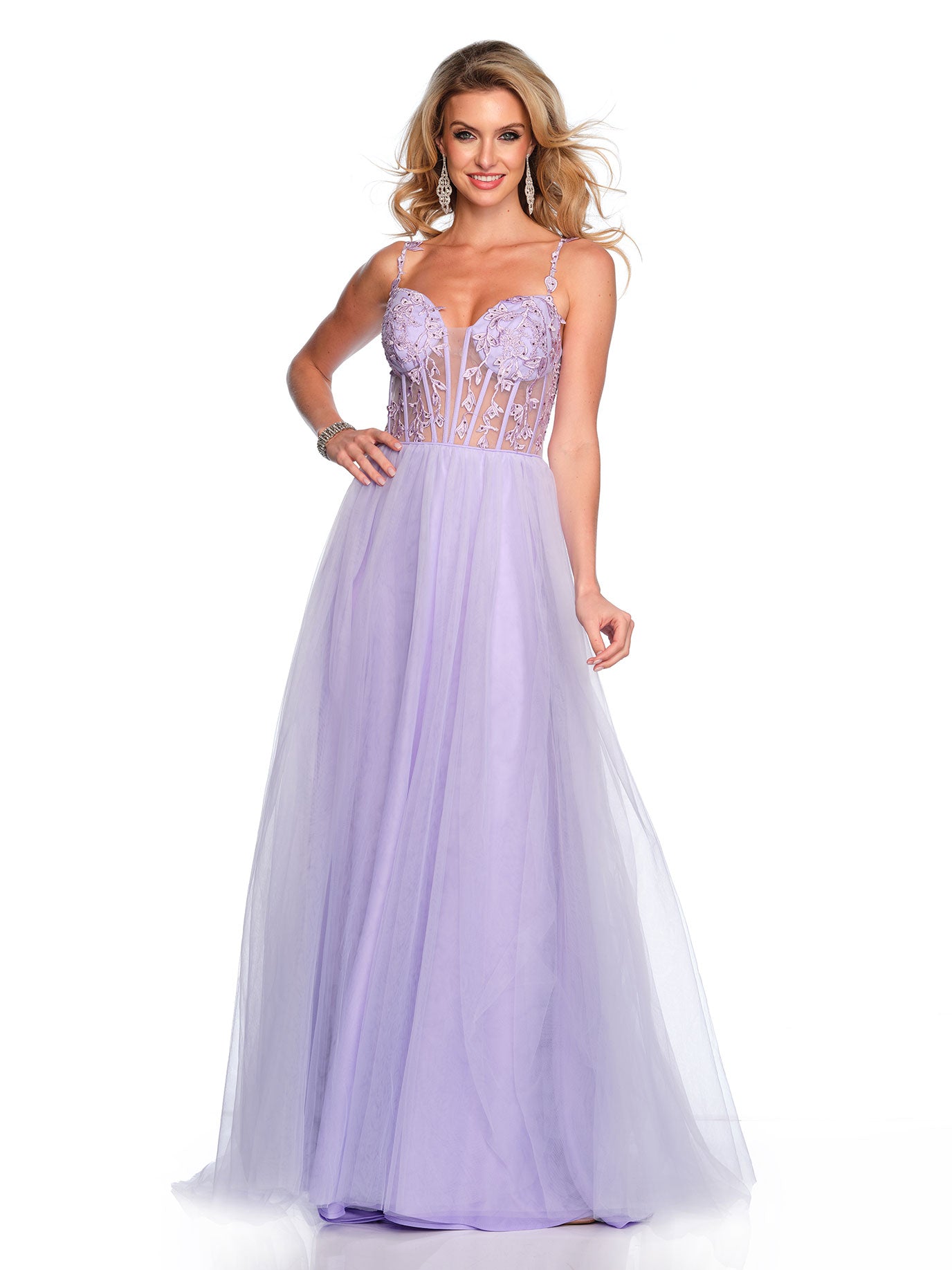 TULLE DRESS WITH LACE ILLUSION TOP Dave & Johnny TULLE DRESS WITH LACE ILLUSION TOP Dave & Johnny