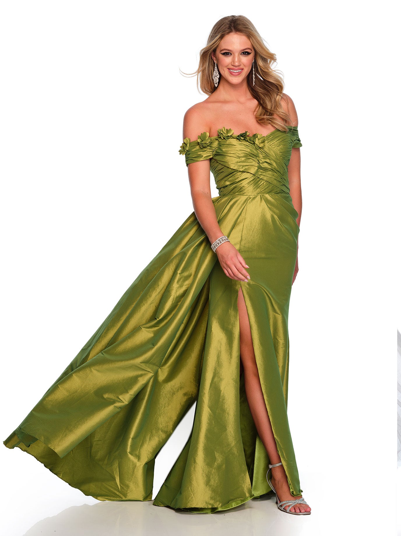 OFF THE SHOULDER TAFFETA DRESS