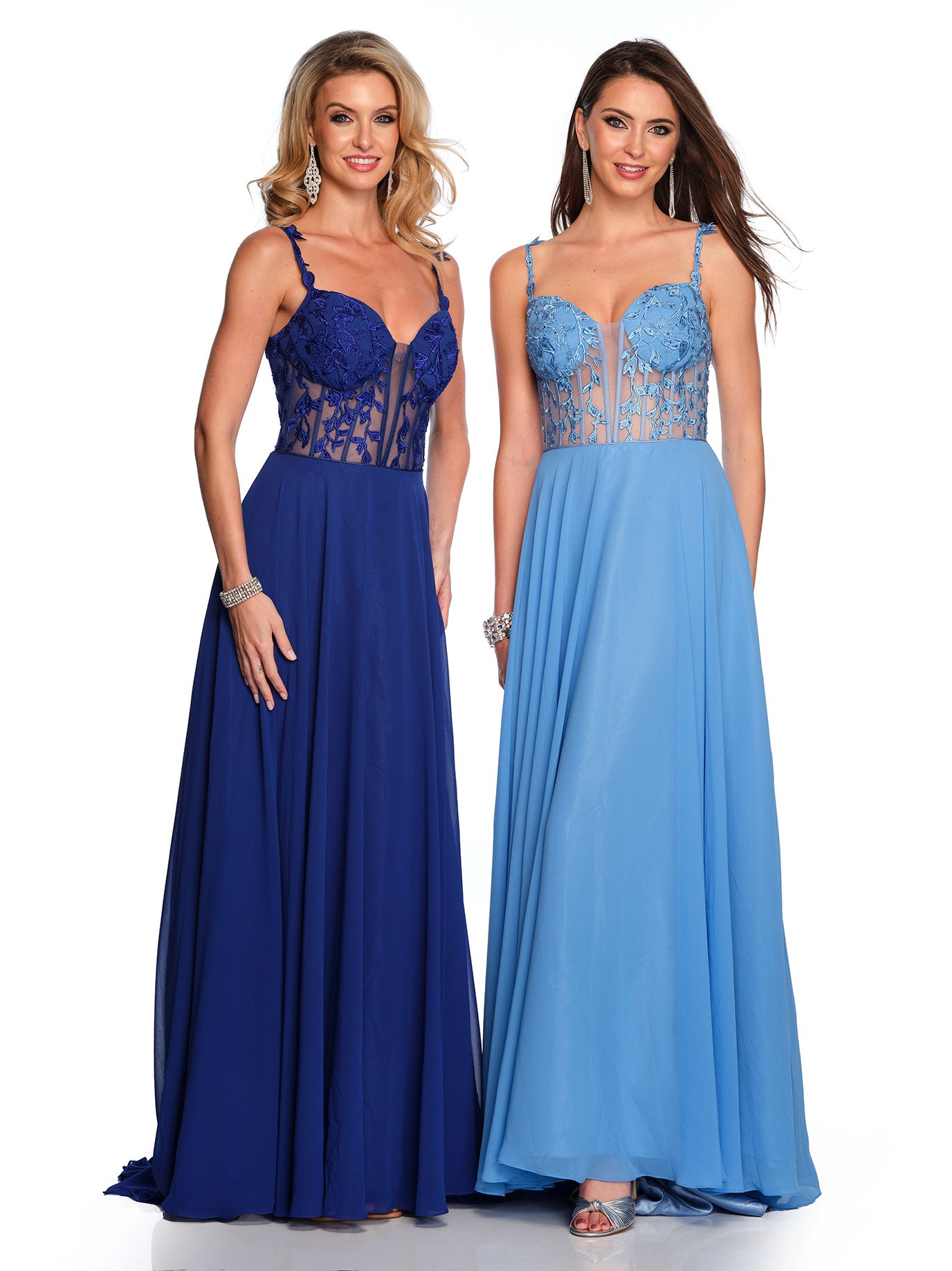 CHIFFON DRESS WITH ILLUSION LACE TOP