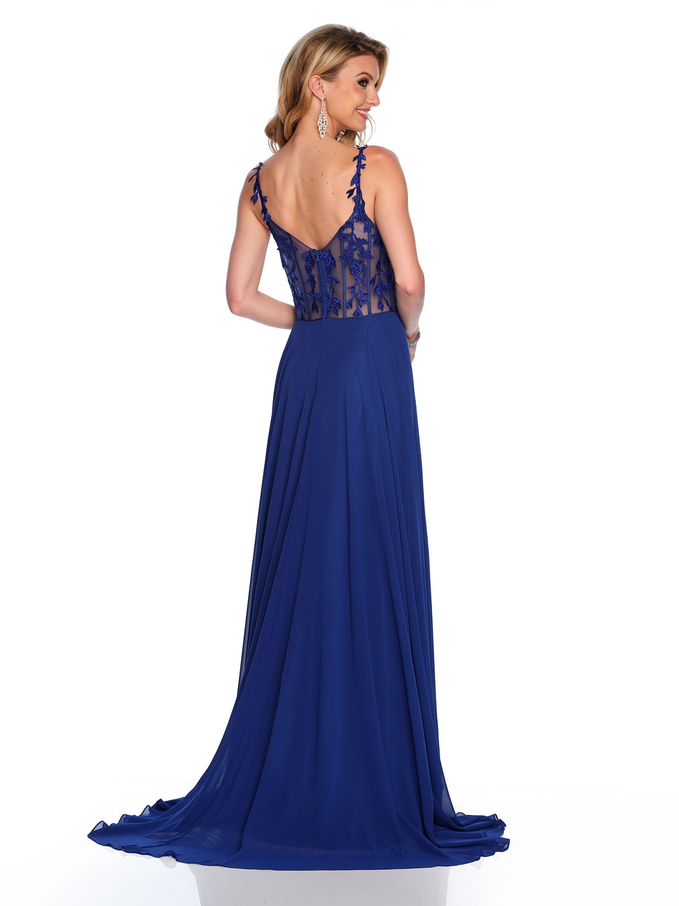 CHIFFON DRESS WITH ILLUSION LACE TOP