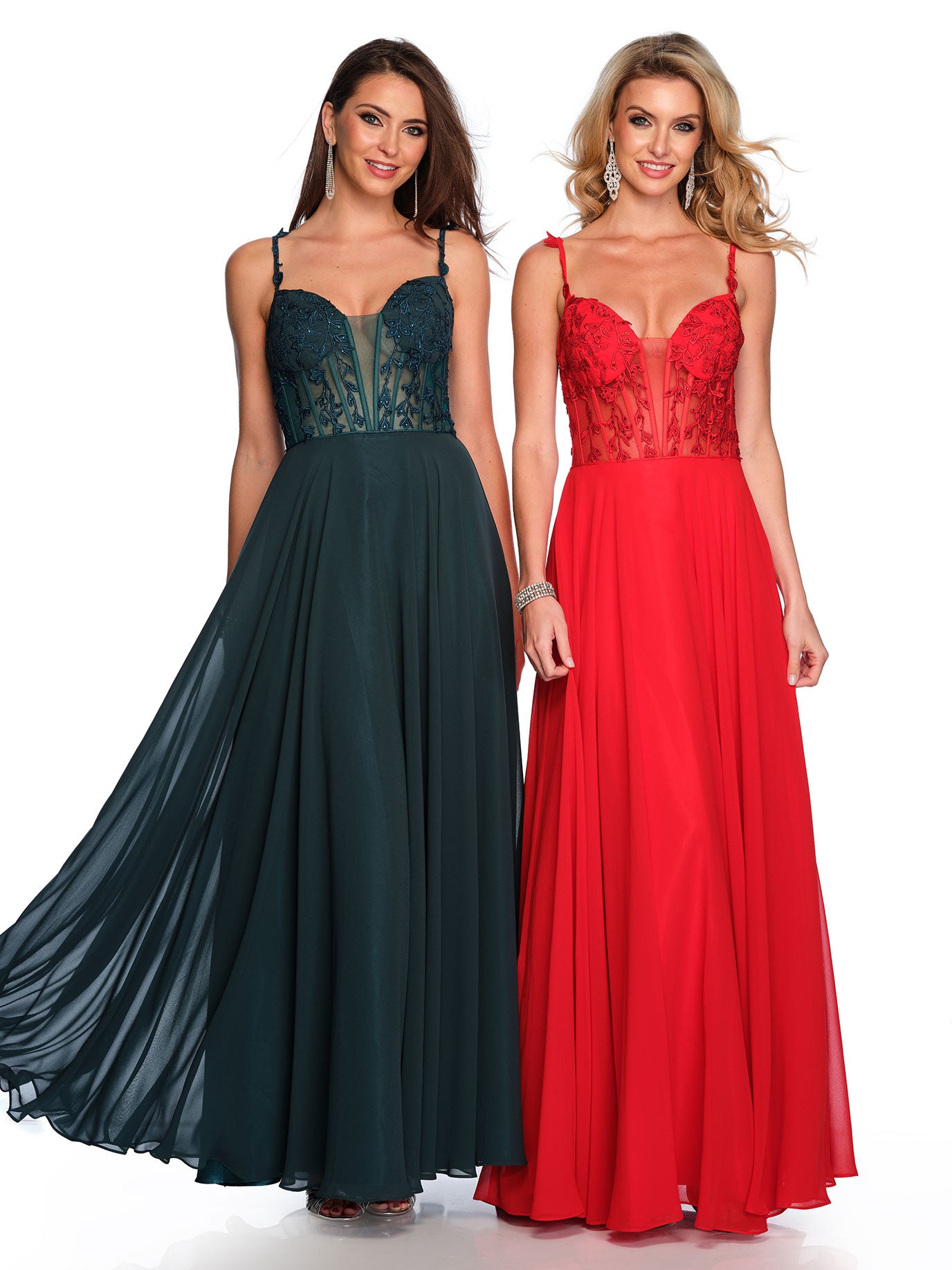 CHIFFON DRESS WITH ILLUSION LACE TOP