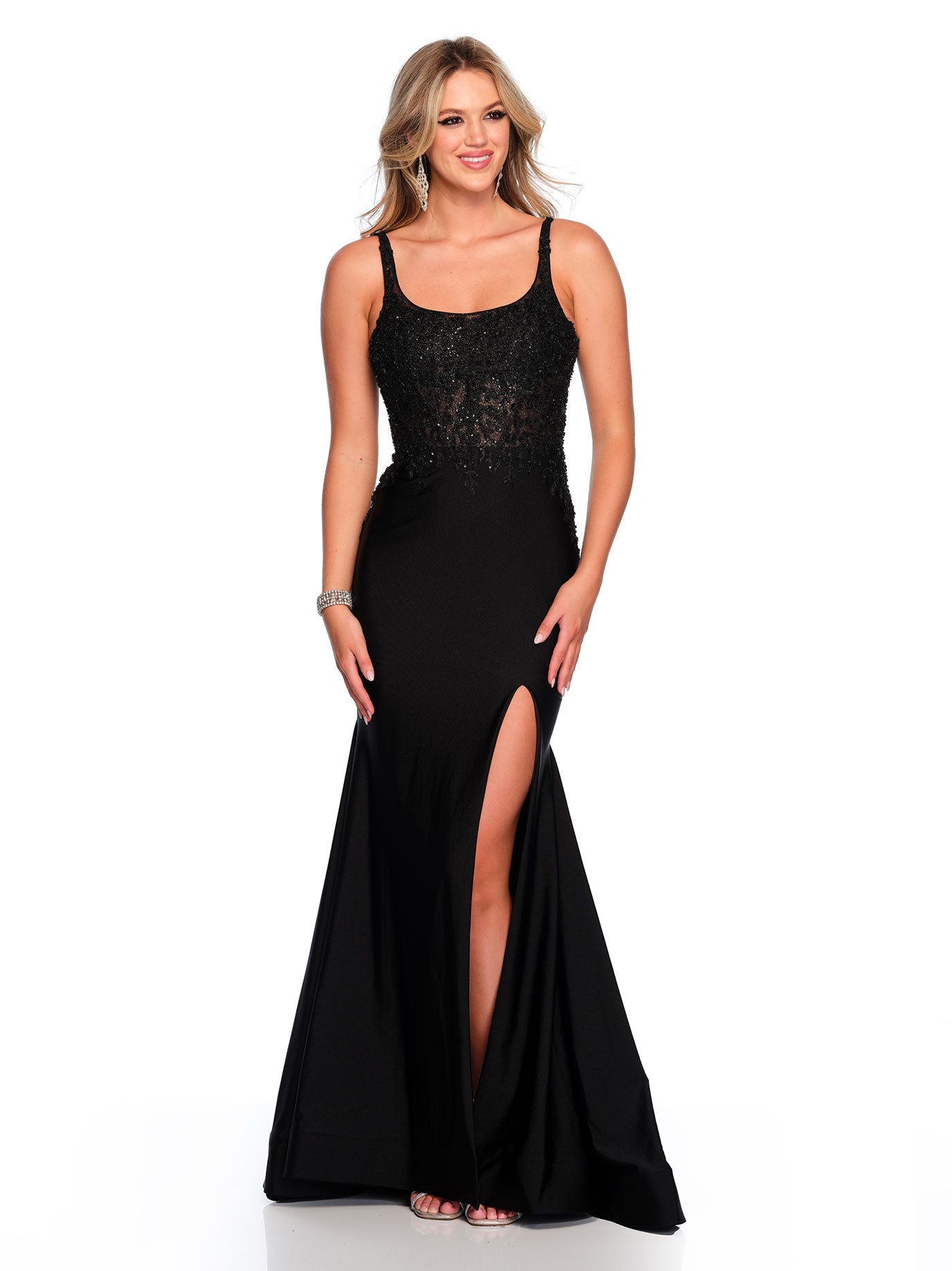 SCOOP NECK BEADED FITTED GOWN PLUS SIZE