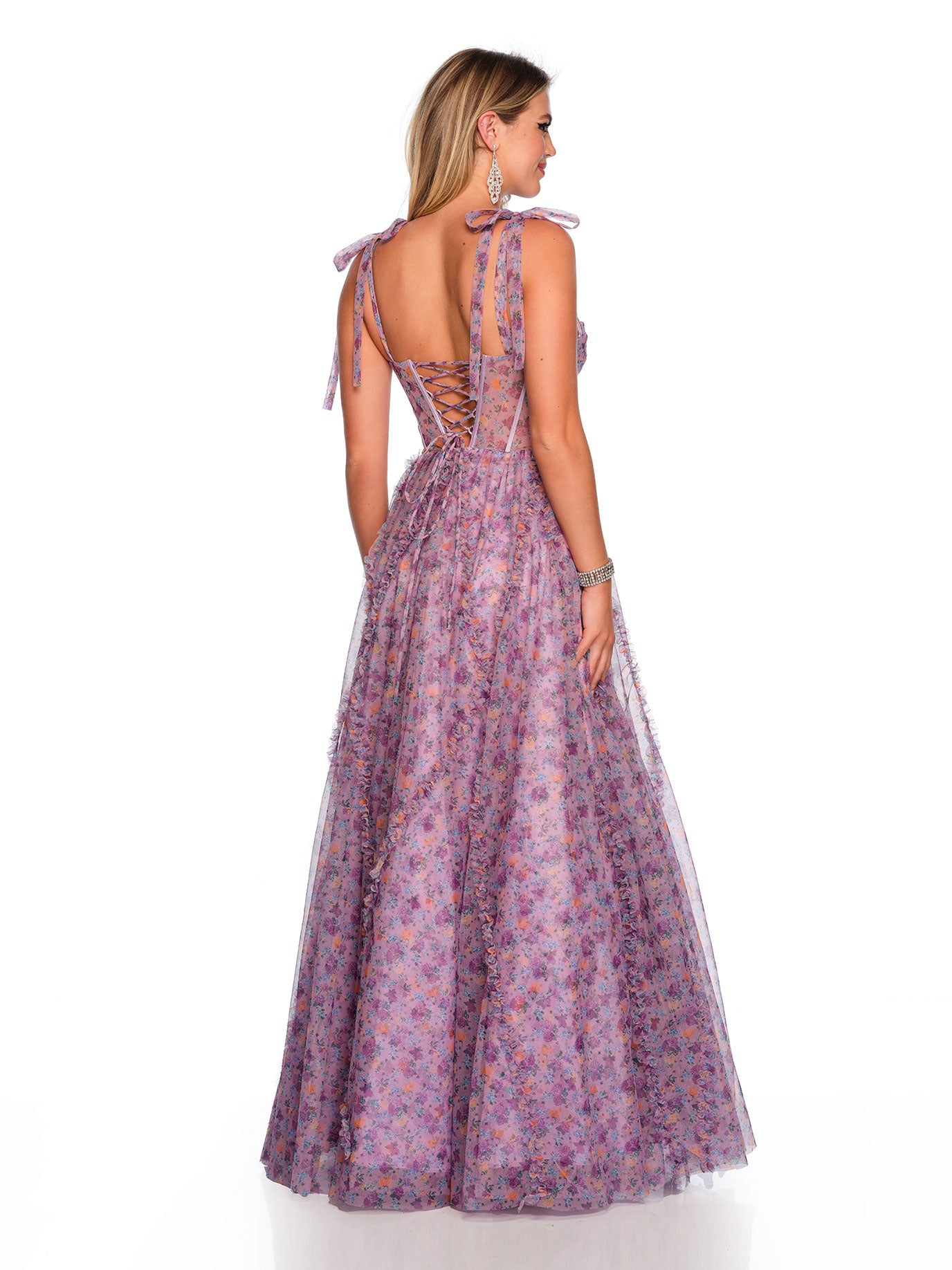 PRINTED TIE STRAP TULLE BALLGOWN