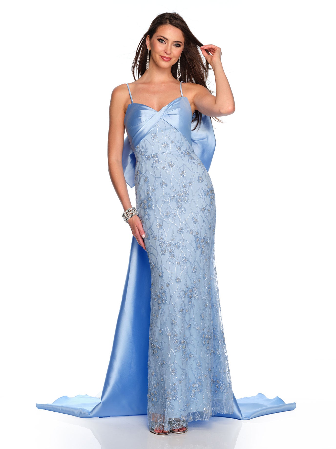FITTED GOWN WITH BIG BACK BOW DETAIL