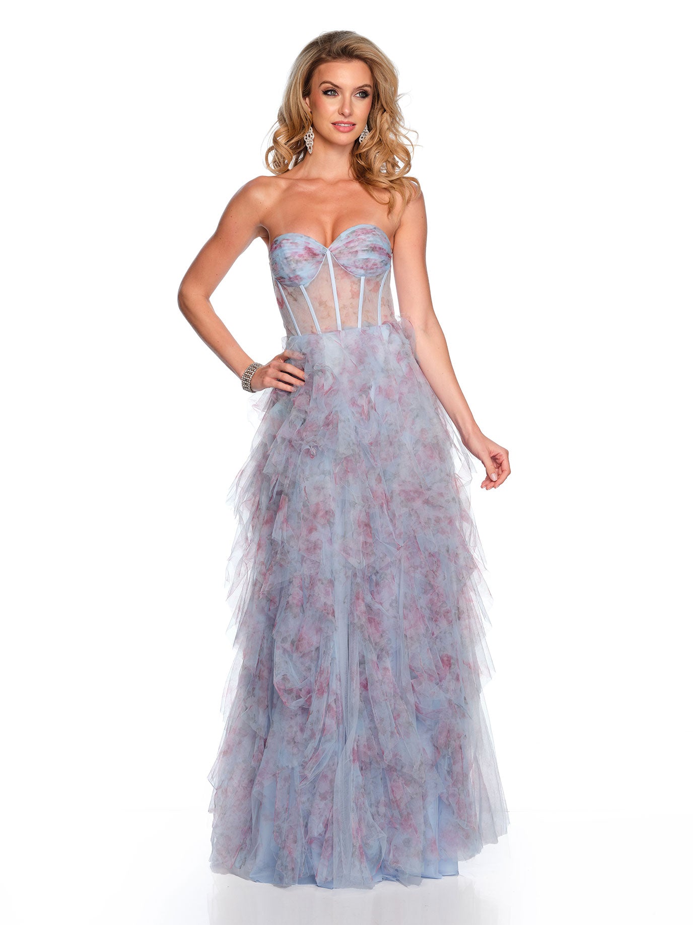 FLOWY FLOWER PRINT TULLE GOWN – Dave & Johnny