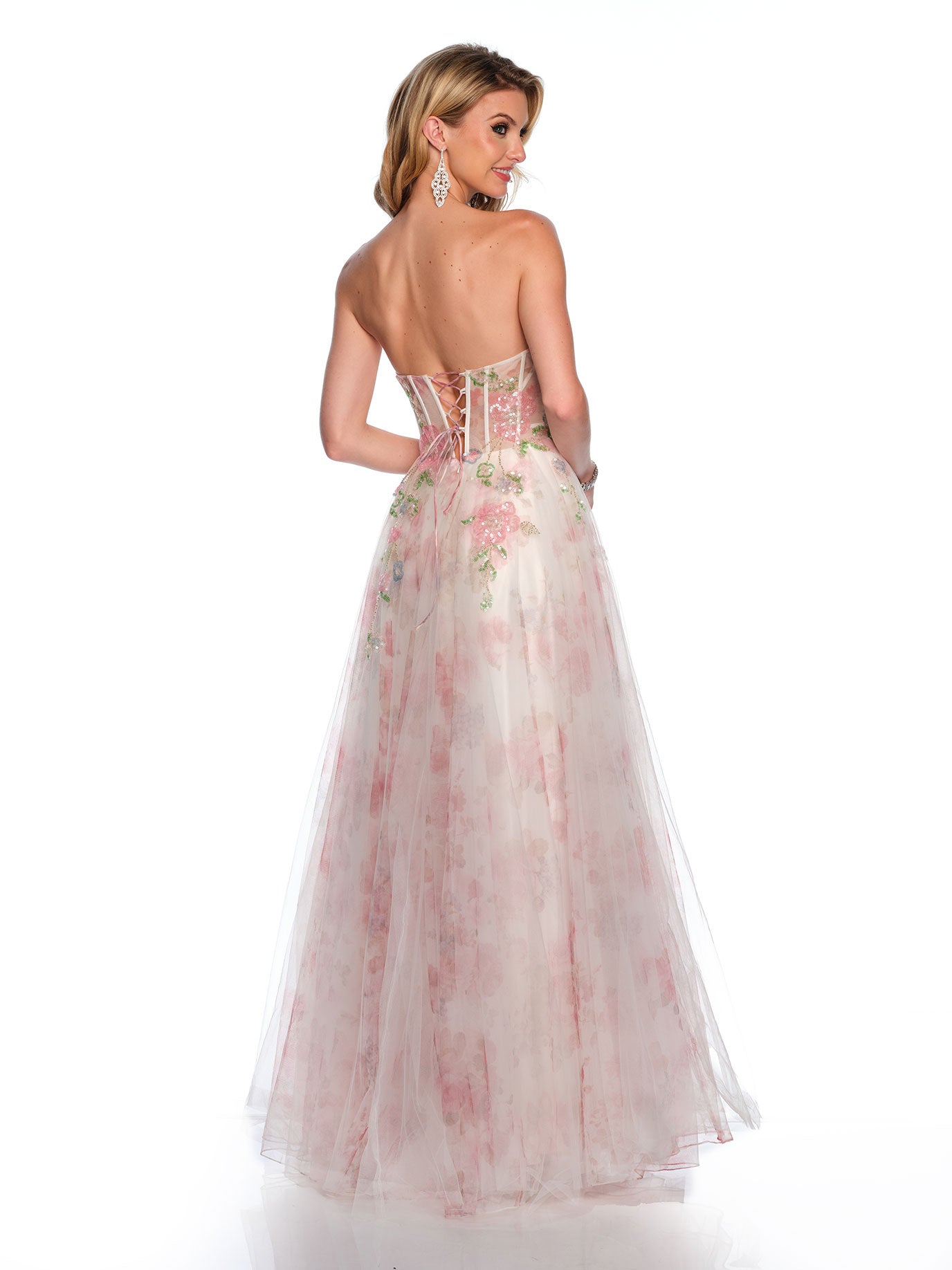 STRAPLESS PRINTED TULLE BALLGOWN