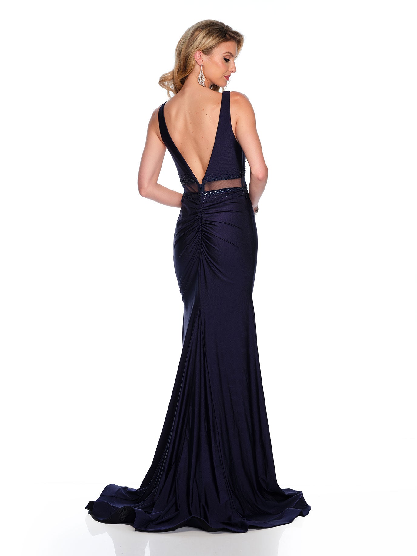 FITTED JERSEY GOWN WITH ILLUSION DETAIL