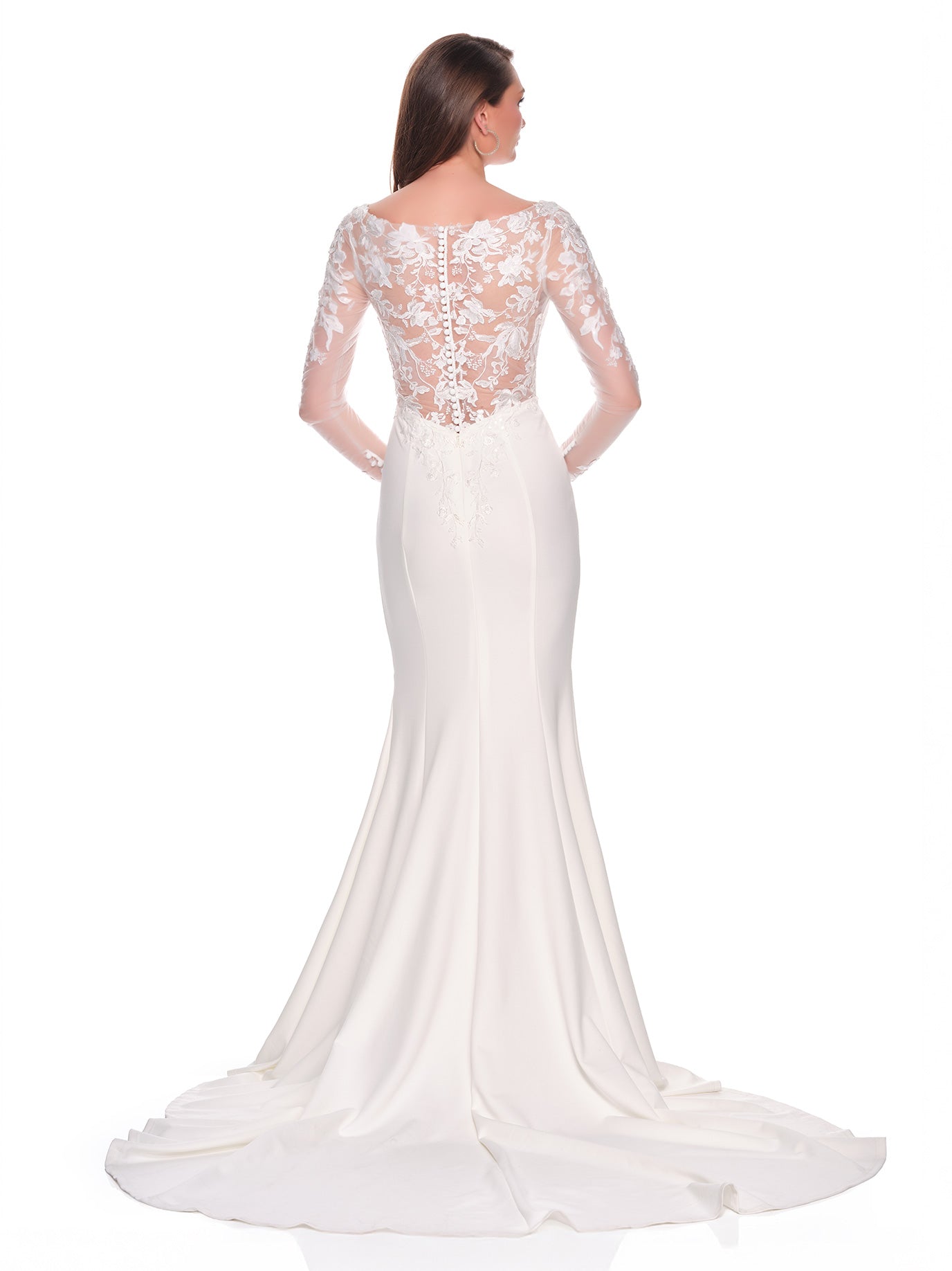 FITTED CREPE BRIDAL GOWN WITH ILLUSION LACE BACK