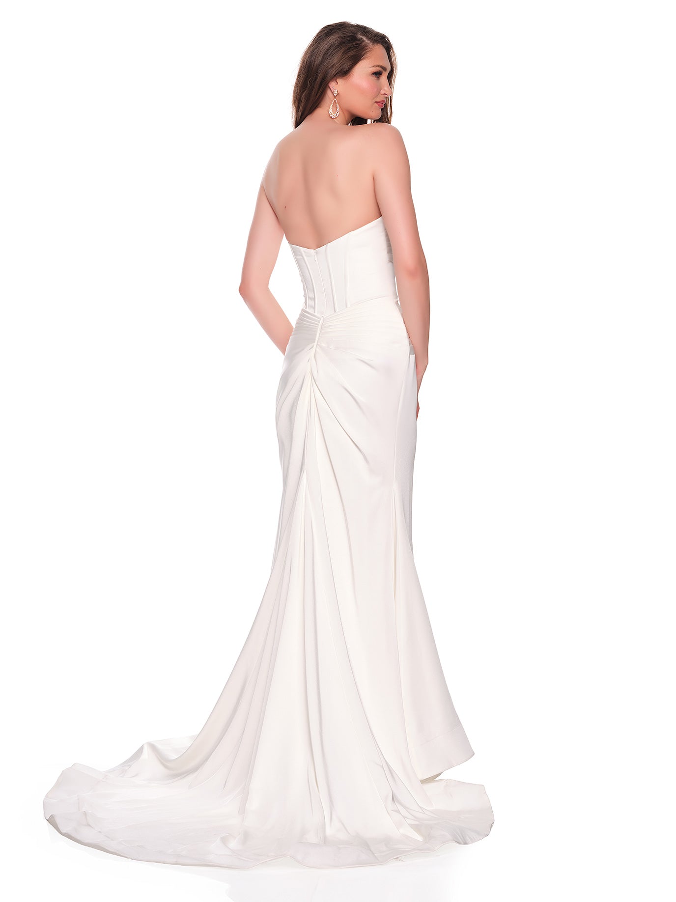 STRAPLESS FITTED STRETCH CREPE BRIDAL GOWN WITH FRONT ILLUSION KEYHOLE