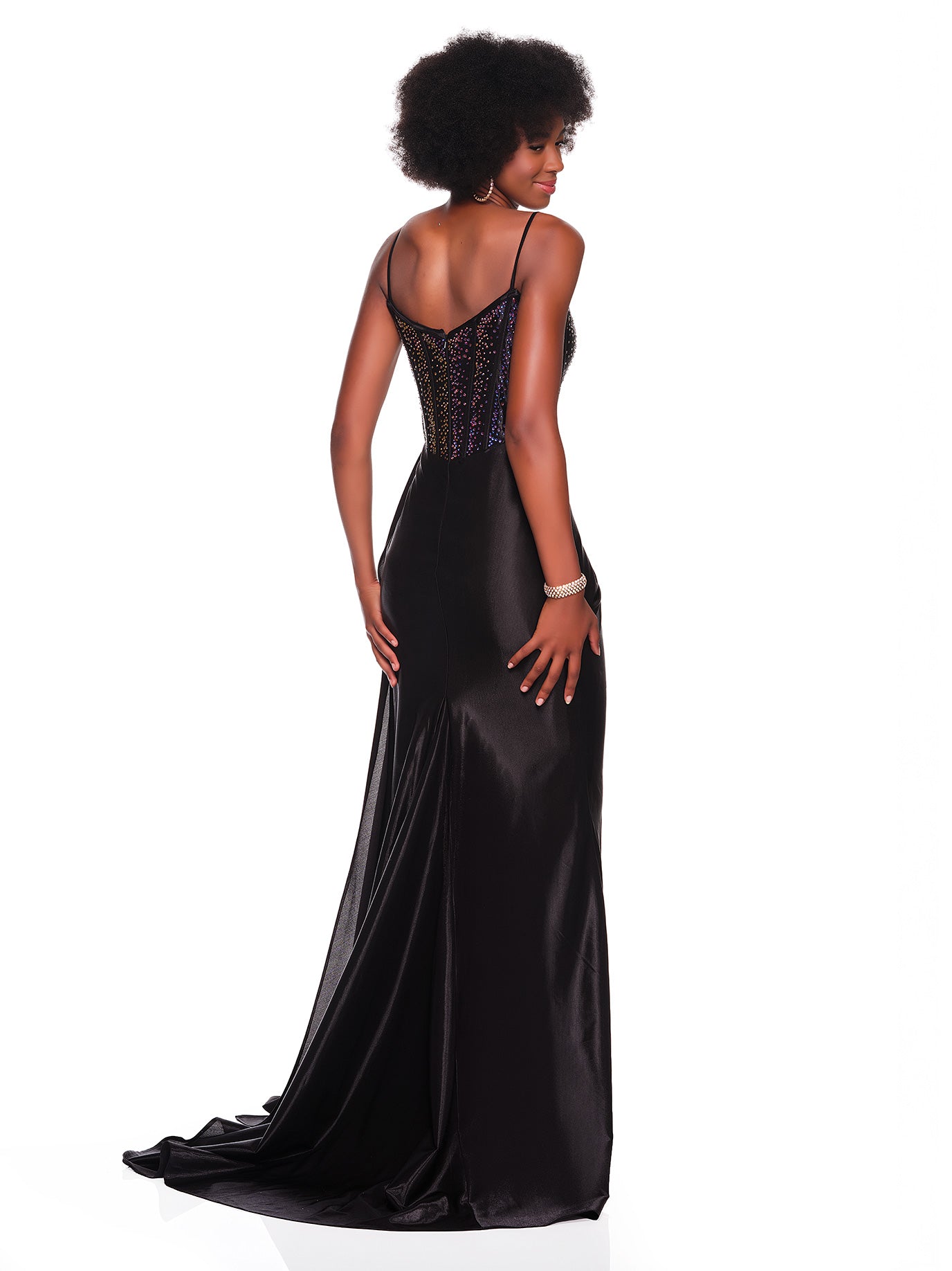 FITTED SIDE SASH DRESS WITH AB HOT STONE DETAIL