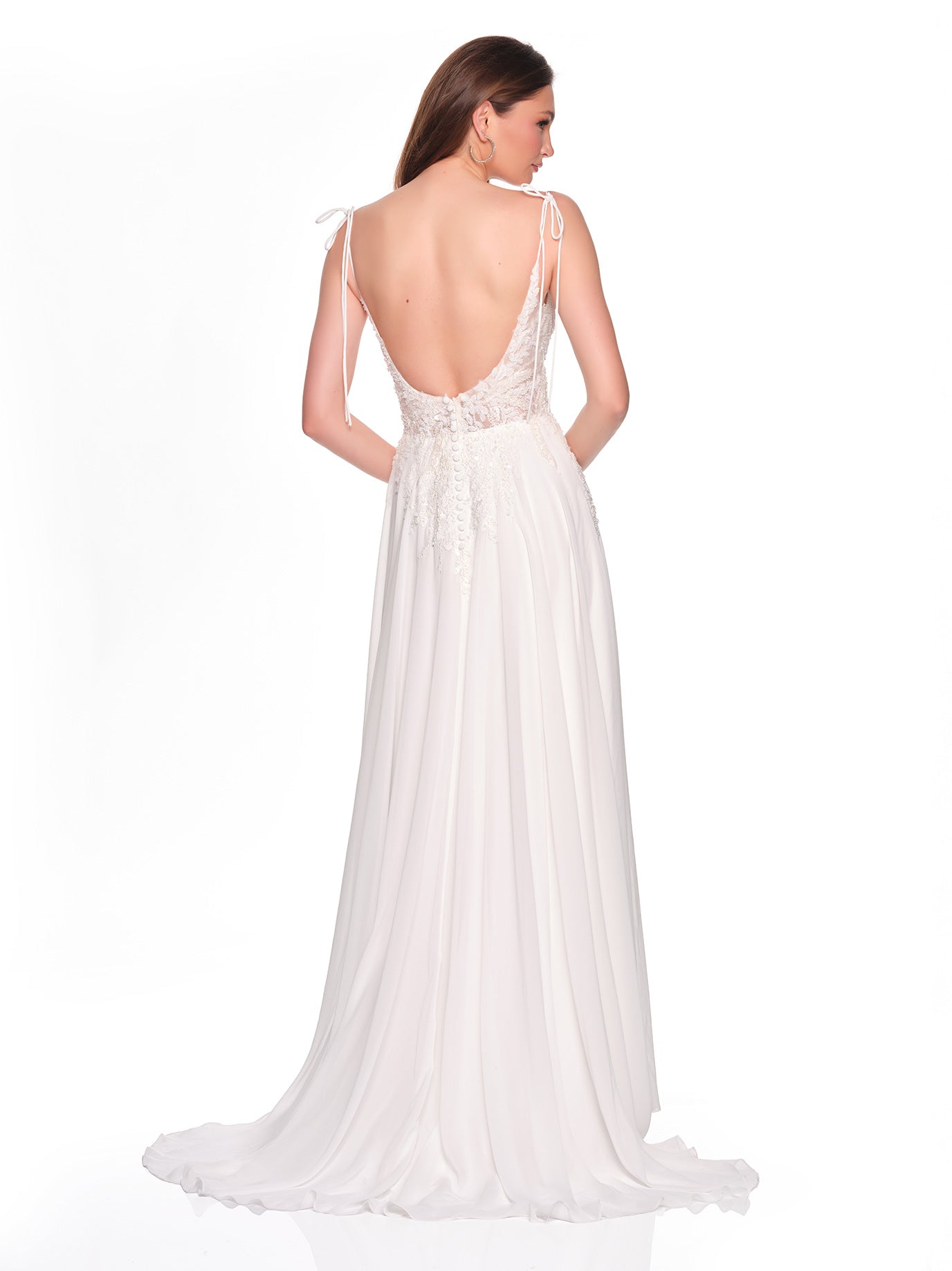 A-LINE CHIFFON BRIDAL GOWN WITH ILLUSION BODICE AND DELICATE BEAD DETAIL