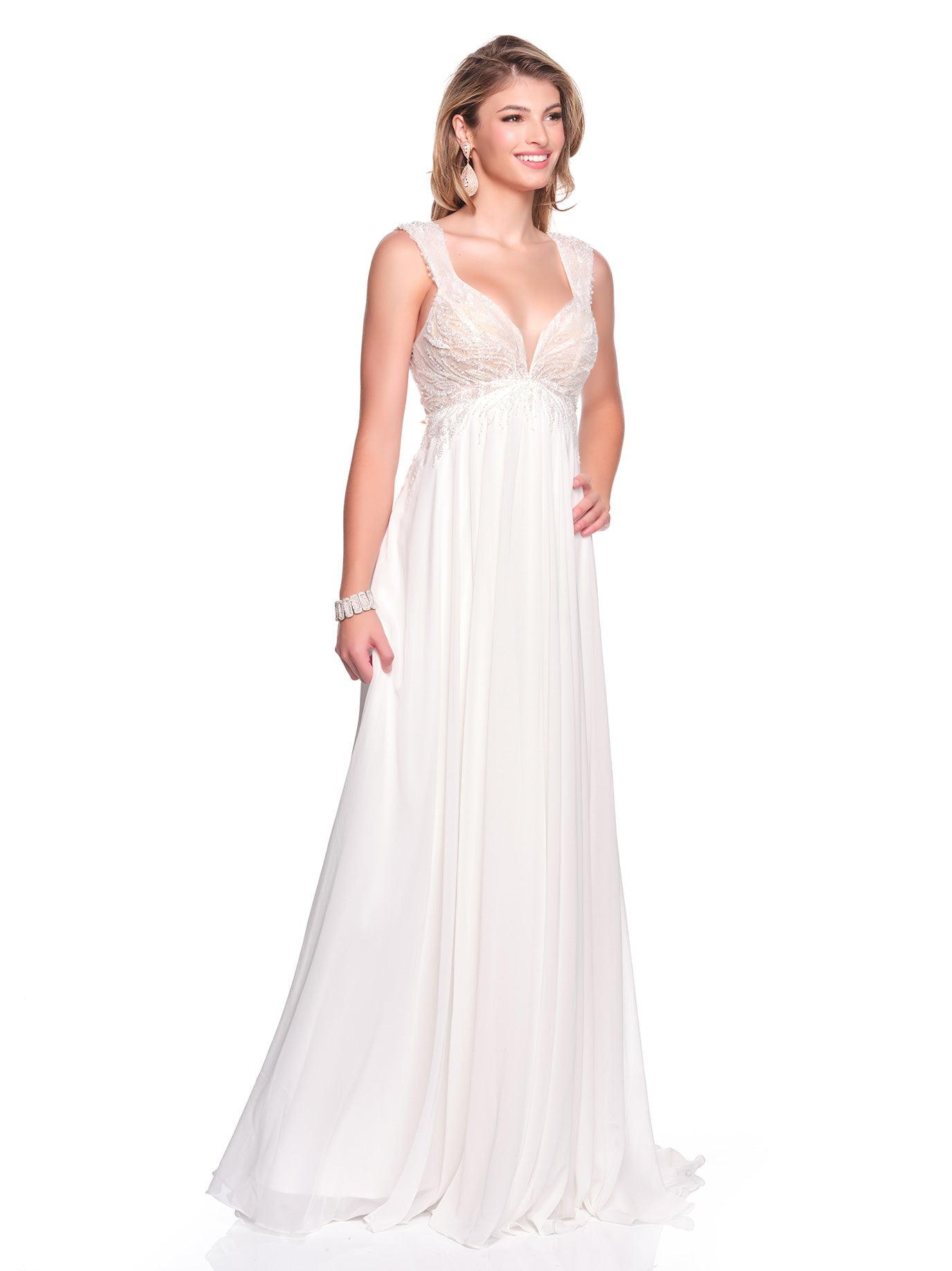 EMPIRE WAIST BRIDAL GOWN WITH THICK STRAP BEADED BODICE Dave & Johnny EMPIRE WAIST BRIDAL GOWN WITH THICK STRAP BEADED BODICE Dave & Johnny