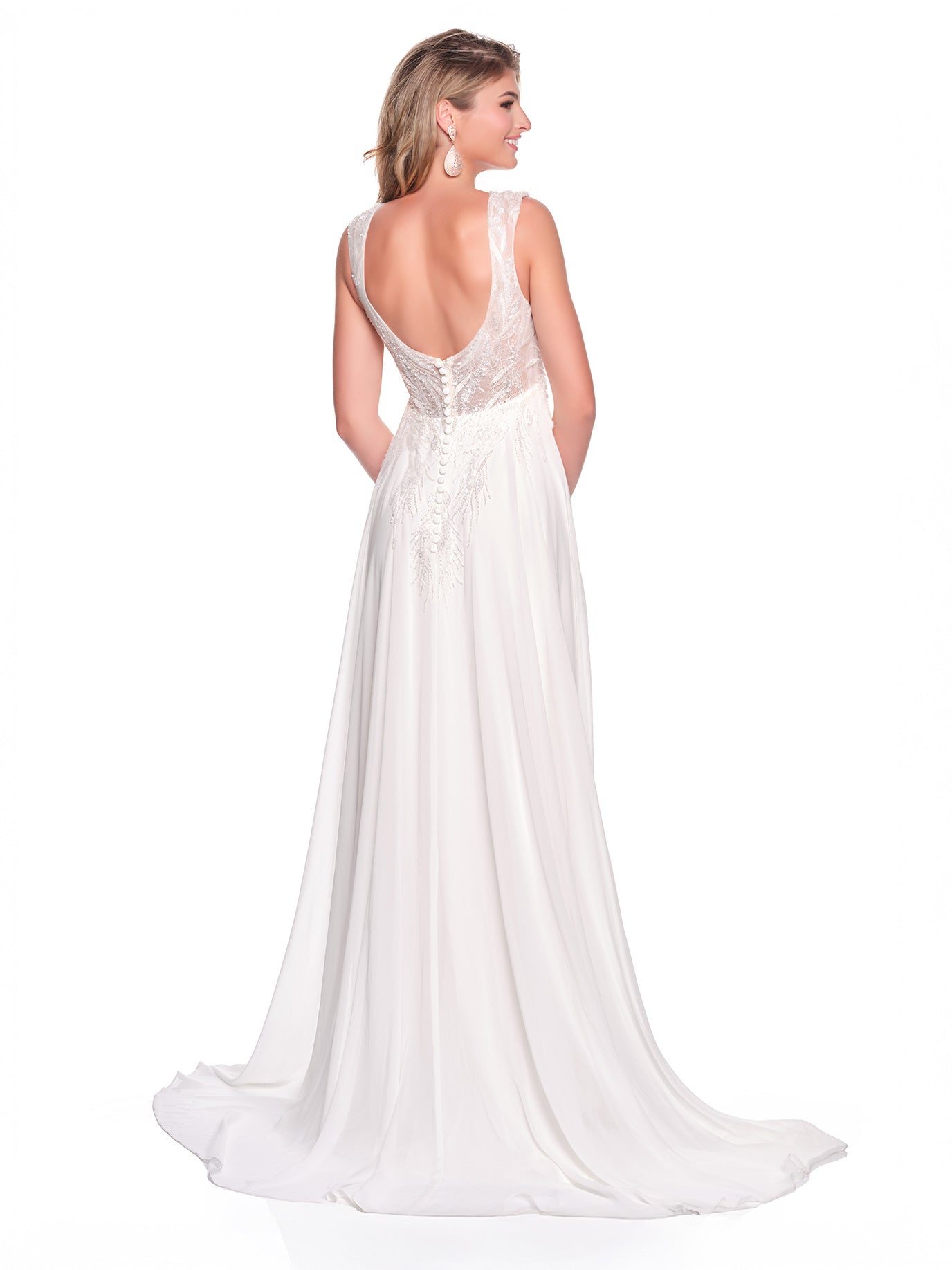 EMPIRE WAIST BRIDAL GOWN WITH THICK STRAP BEADED BODICE