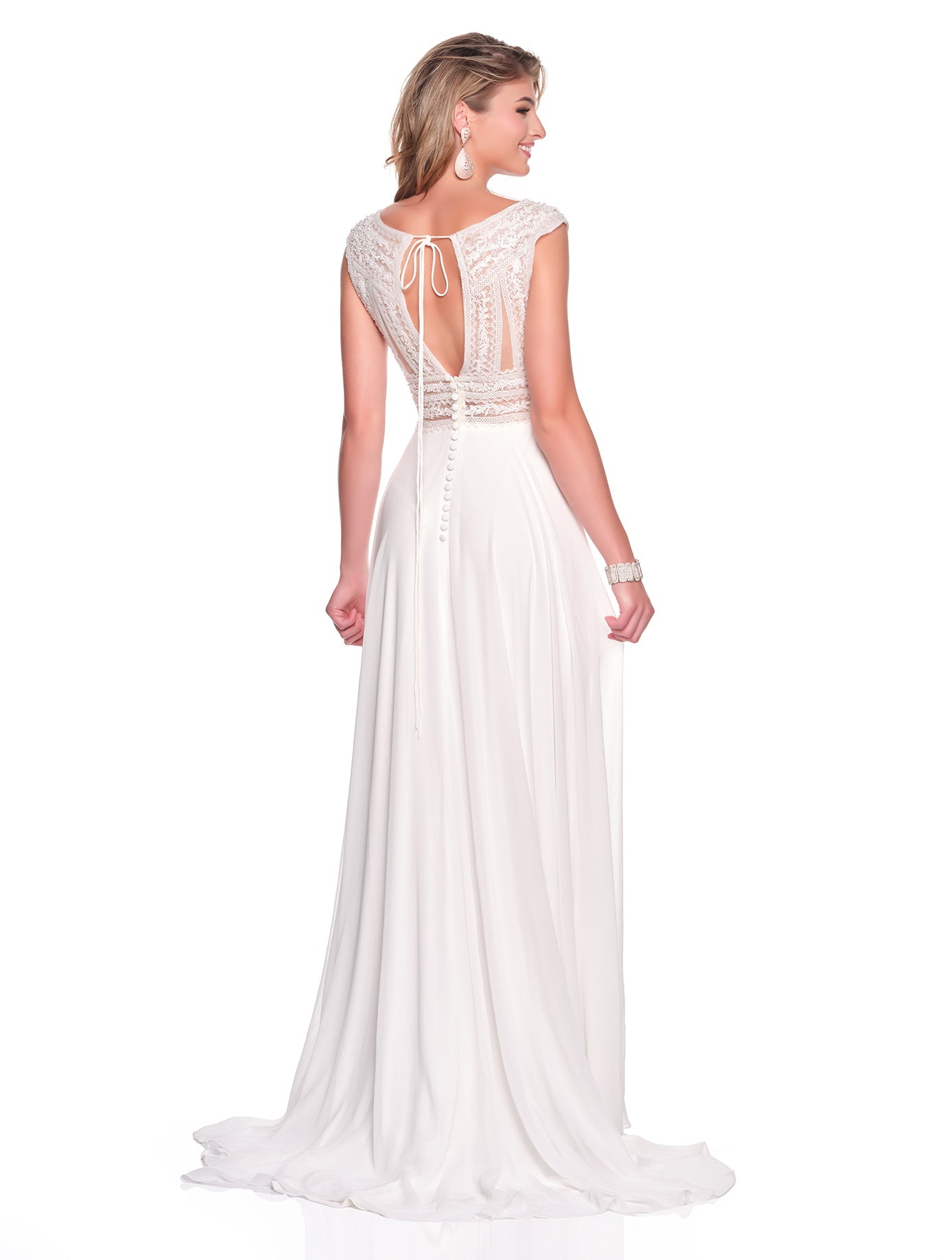 CHIFFON A-LINE BRIDAL DRESS WITH BEADED THICK STRAP ILLUSION BODICE