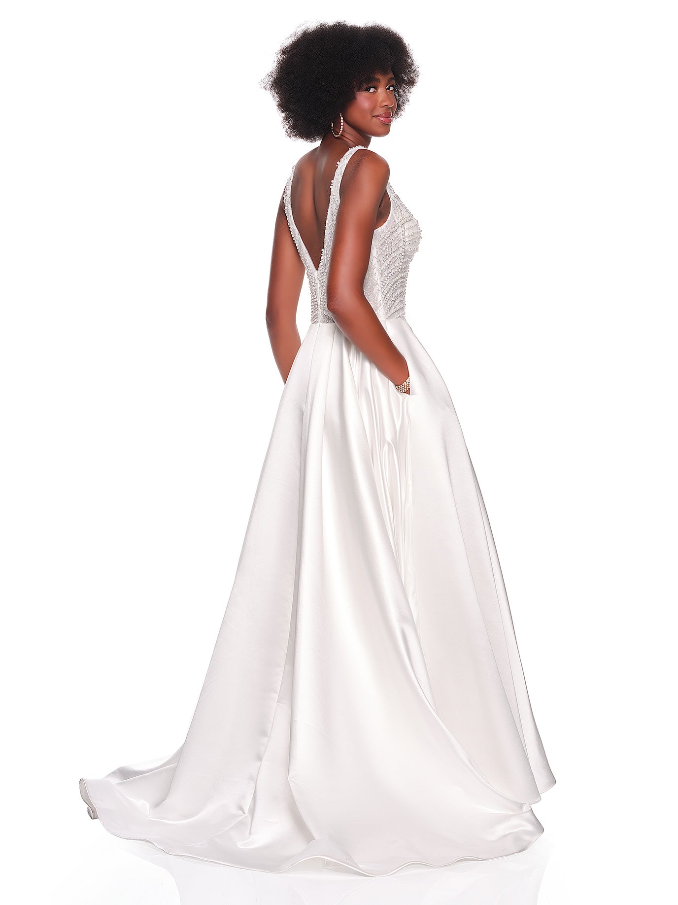 SATIN BALLGOWN BRIDAL GOWN WITH PEARL BEADED BODICE