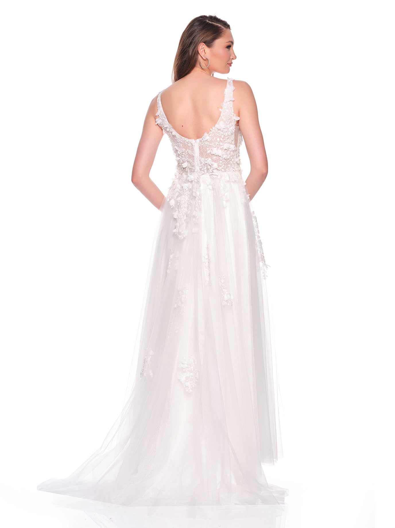 A-LINE TULLE OVER LACE BRIDAL GOWN WITH 3-D MOTIF DETAIL