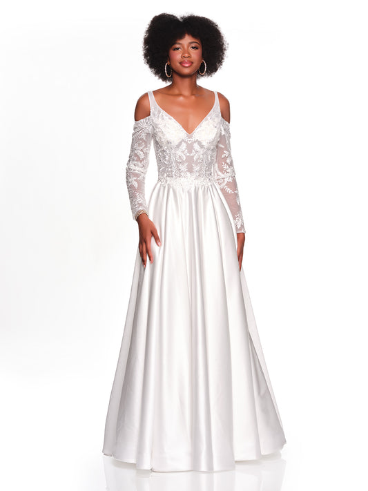 SATIN COLD SHOULDER LONG SLEEVE BRIDAL GOWN