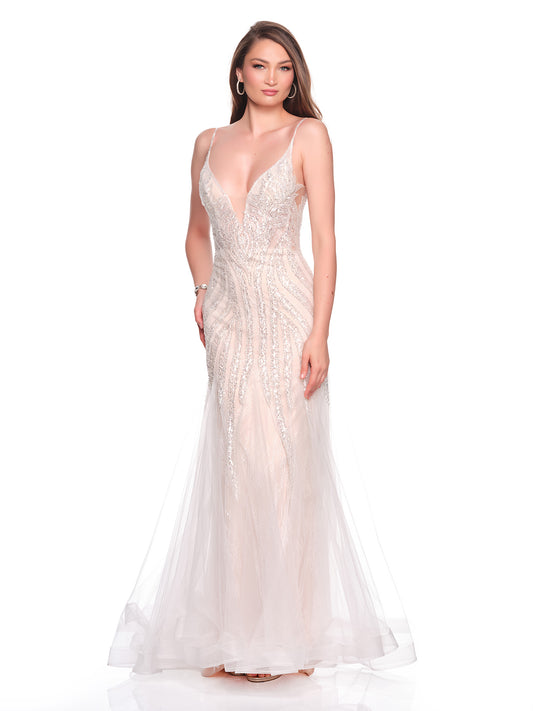 BEADED BRIDAL GOWN WITH CONTRAST NUDE LINING