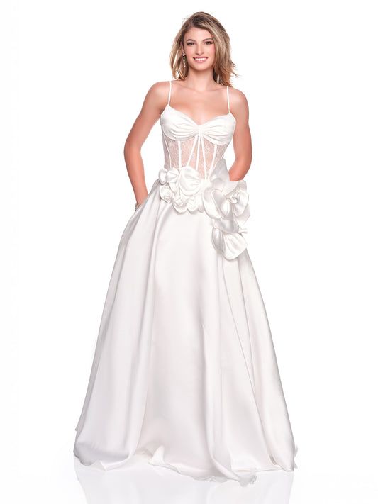 ILLUSION CORSET BRIDAL GOWN WITH LARGE 3-D FLOWER DETAIL