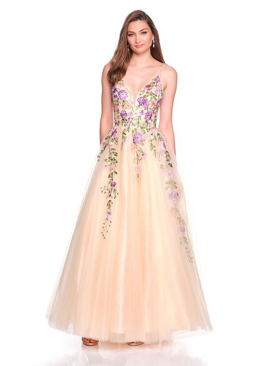 TULLE BALLGOWN WITH EMBROIDERED FLORAL DETAIL