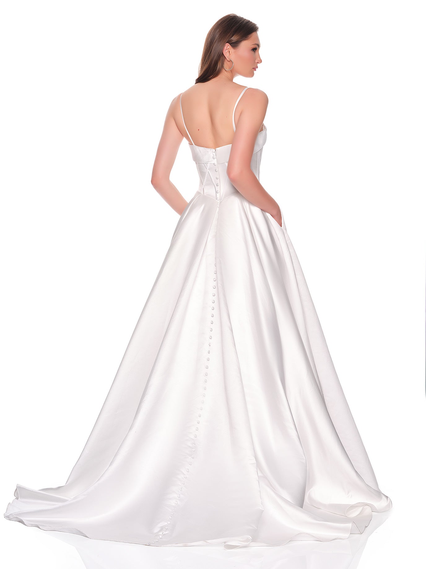 SATIN BRIDAL GOWN WITH CORSET BODICE AND BASQUE WAISTLINE