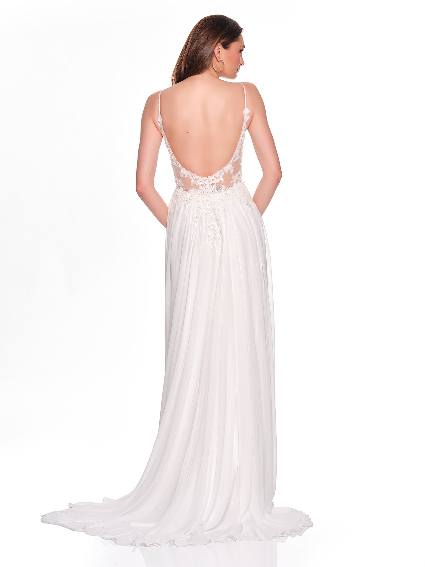 A-LINE CHIFFON BRIDAL GOWN BEADED ILLUSION BODICE AND OPEN BACK