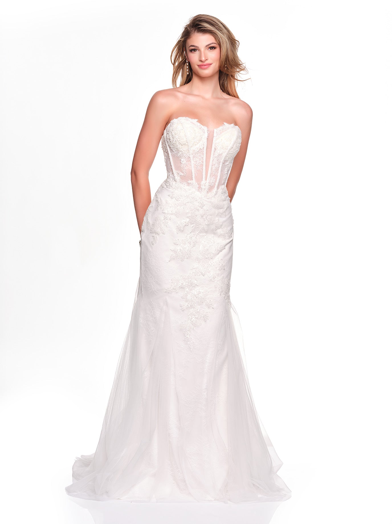 FITTED BEADED CORSET BRIDAL GOWN WITH LACE UP BACK